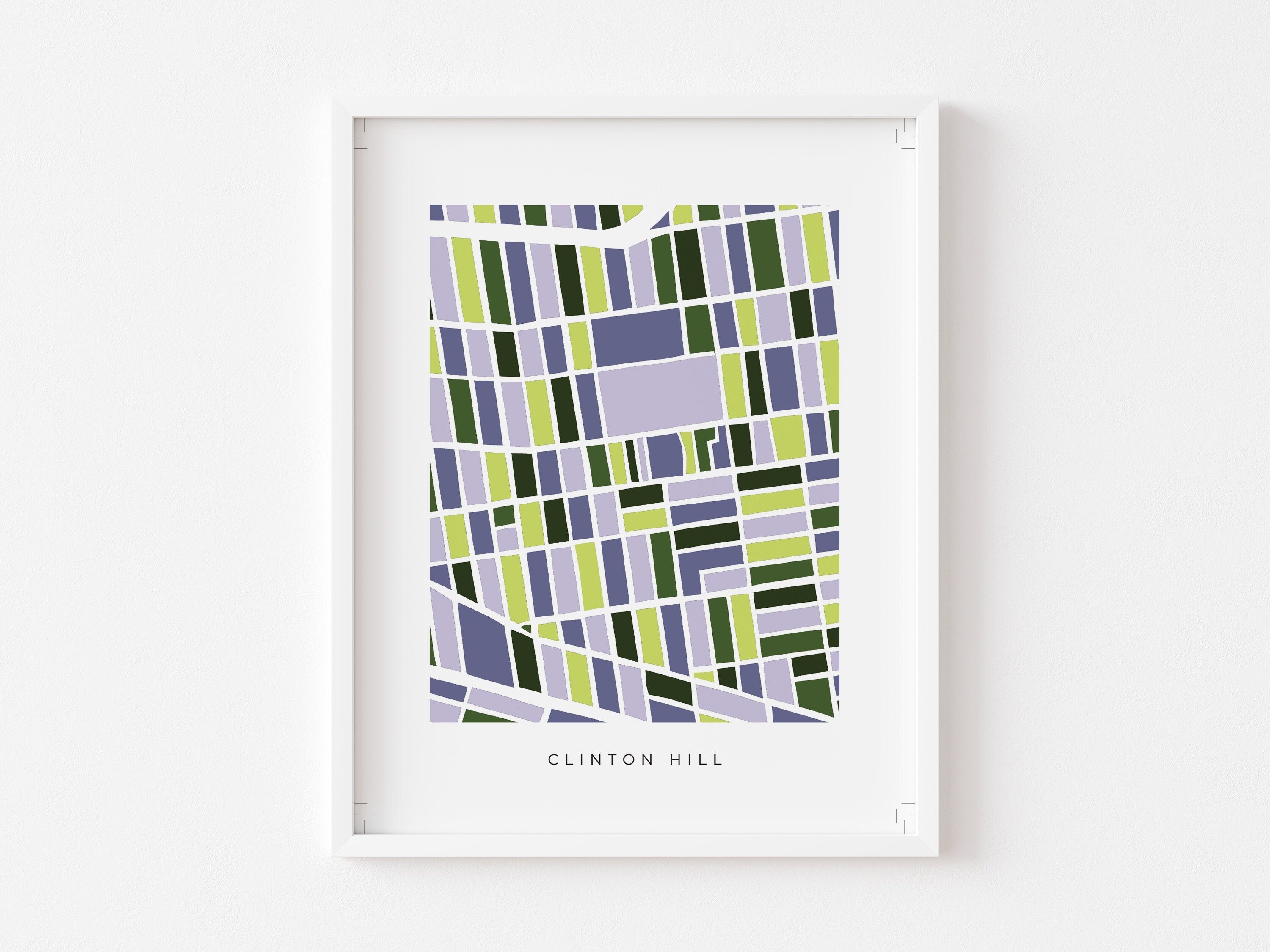 Clinton Hill Map Print – Brooklyn Wall Art – Colorful Minimalist Poster