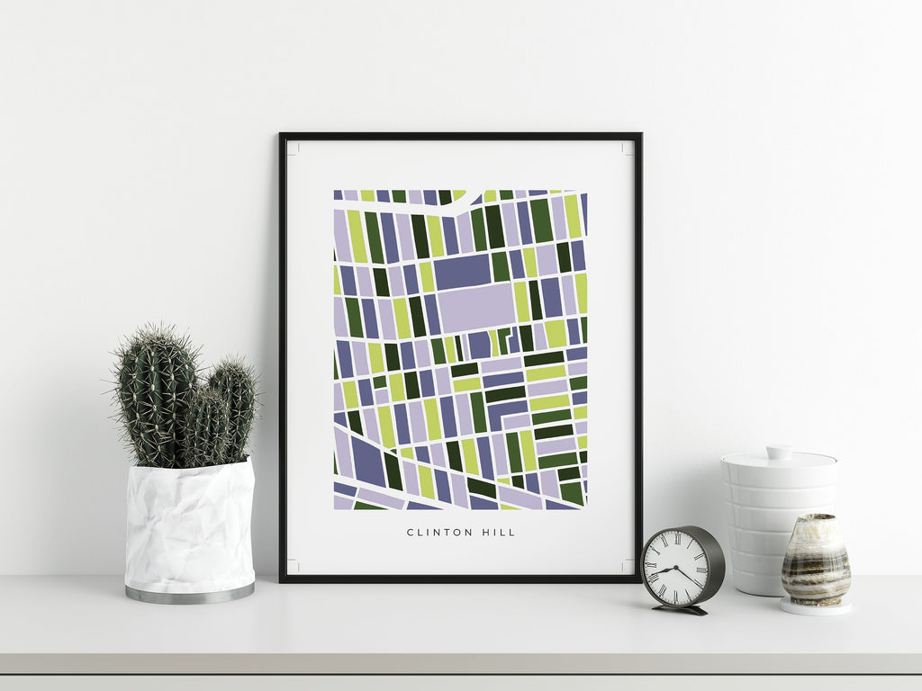 Clinton Hill Map Print – Brooklyn Wall Art – Colorful Minimalist Poster