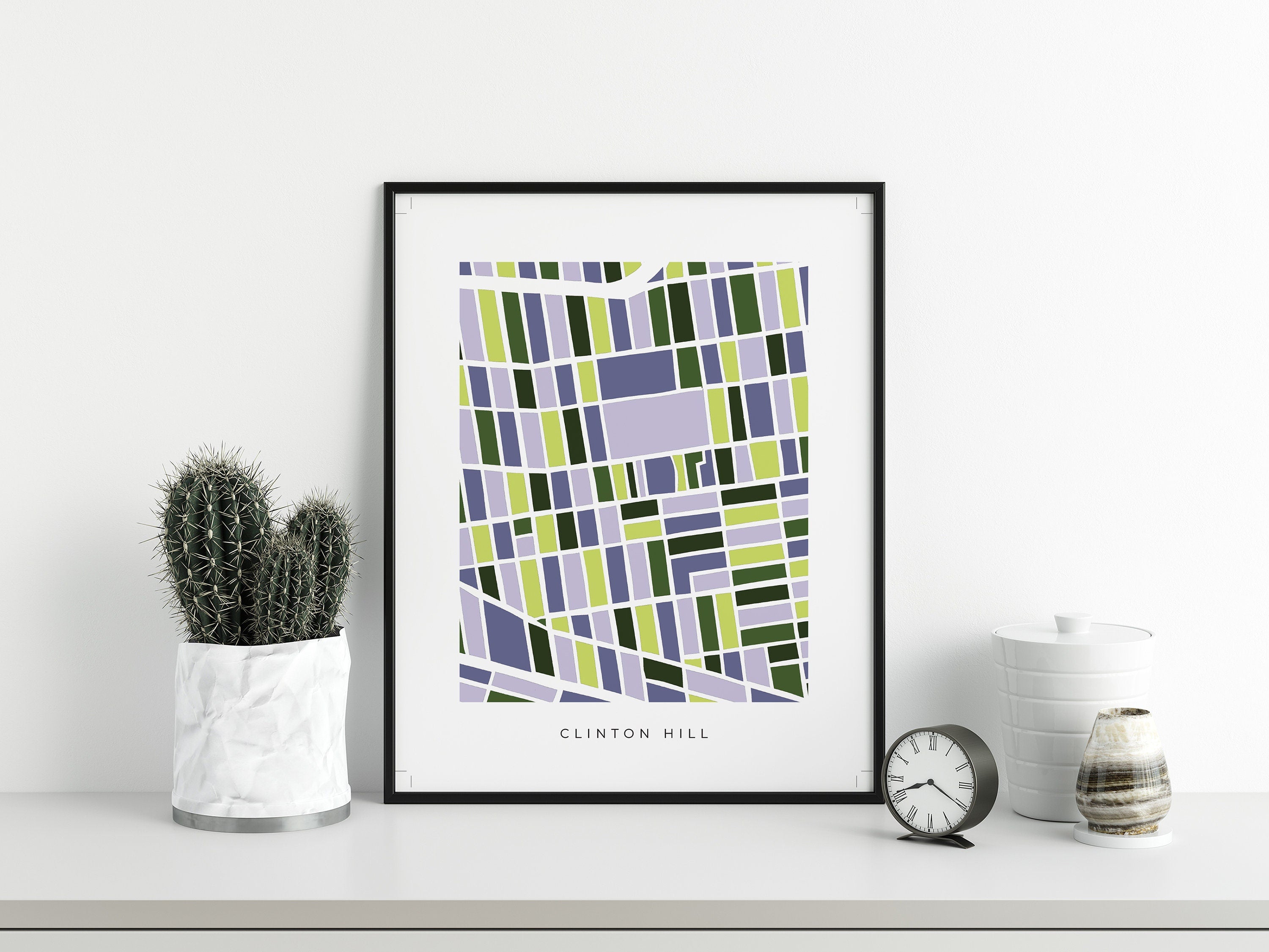 Clinton Hill Map Print – Brooklyn Wall Art – Colorful Minimalist Poster