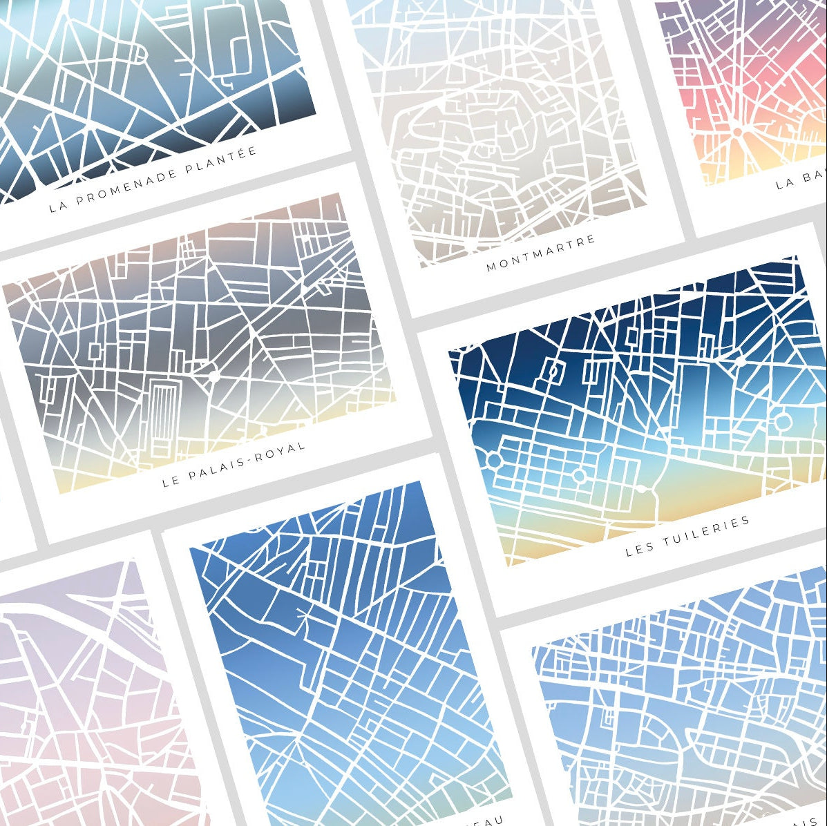 Paris Sunsets Neighborhood Print Postcards - Set of 20