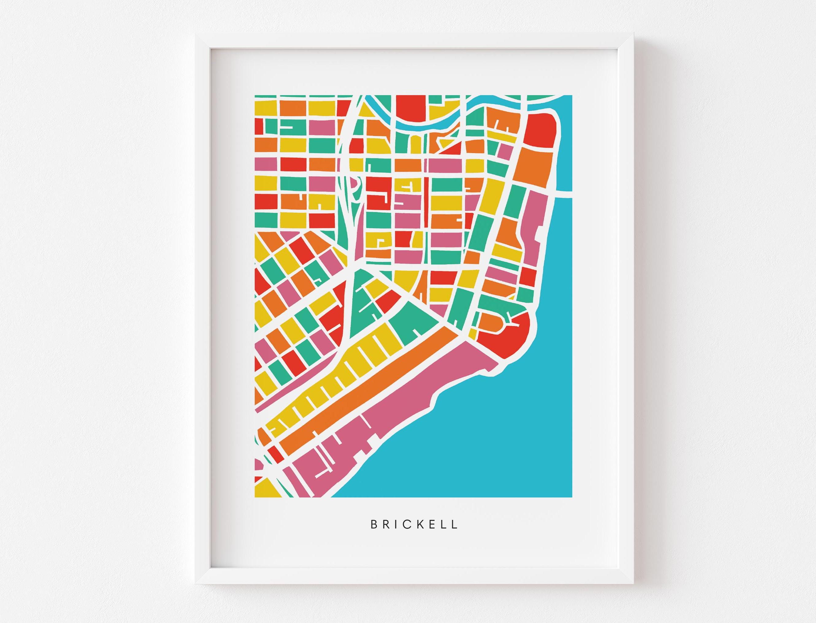 Brickell Wall Art Map - Colorful and Minimalist - High Quality Print