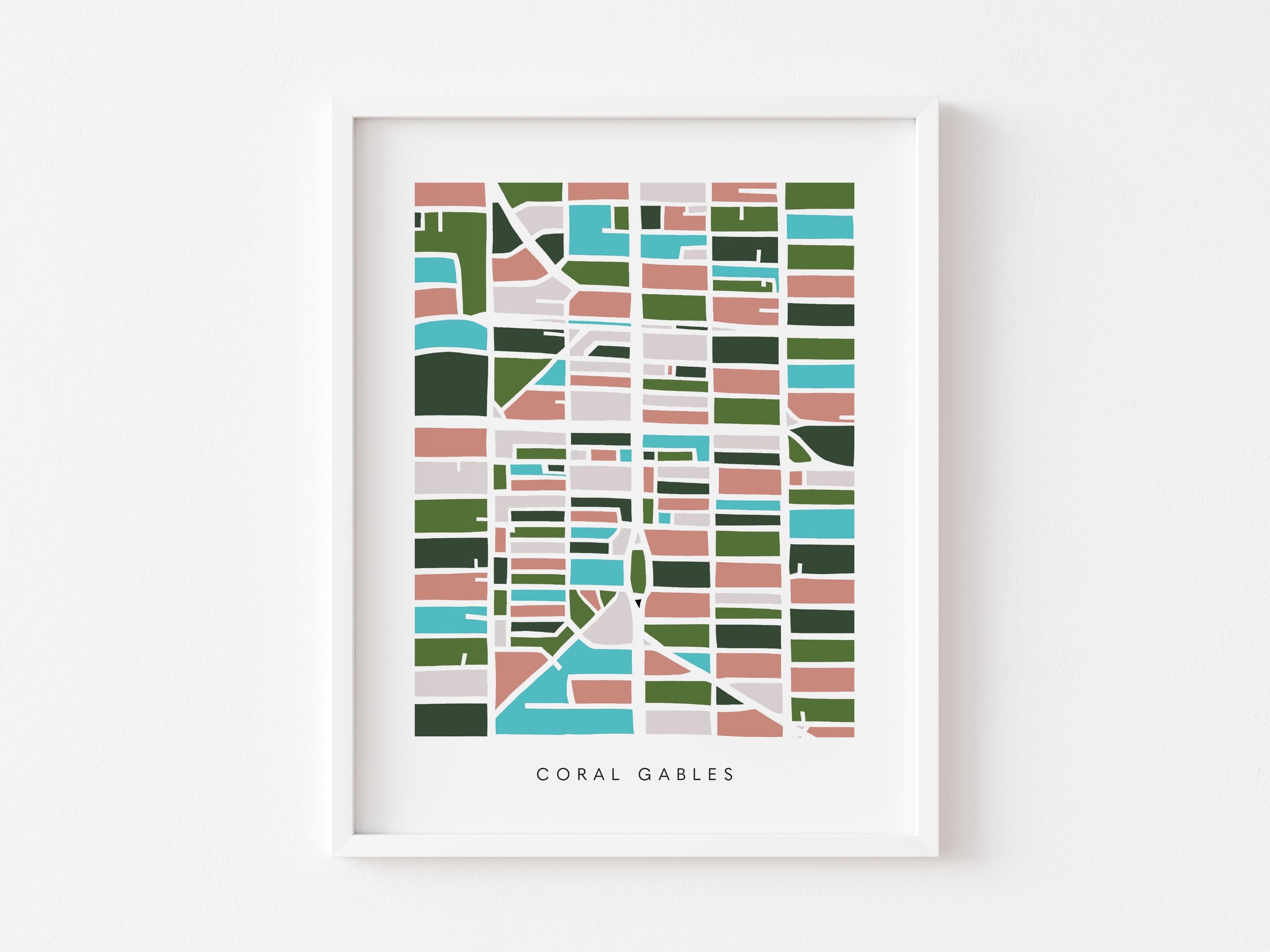 Coral Gables Wall Art Map - Colorful and Minimalist - High Quality Print