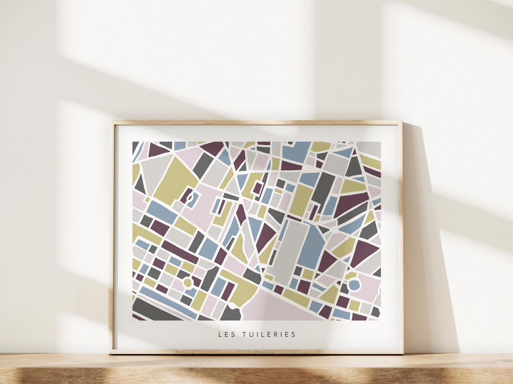 Paris Map Art Print | Tuileries and Louvre Minimalist Design