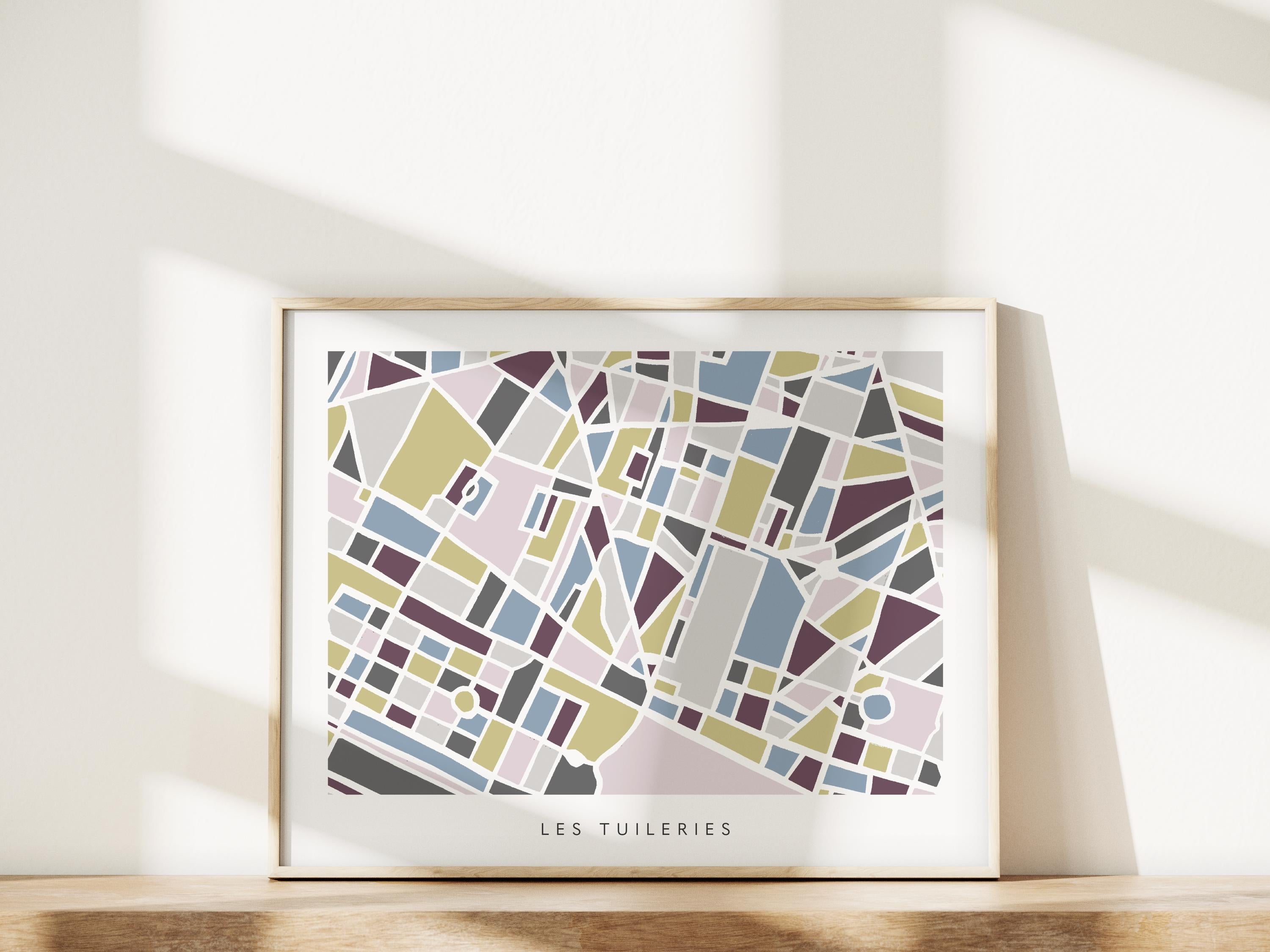 Paris Map Art Print | Tuileries and Louvre Minimalist Design