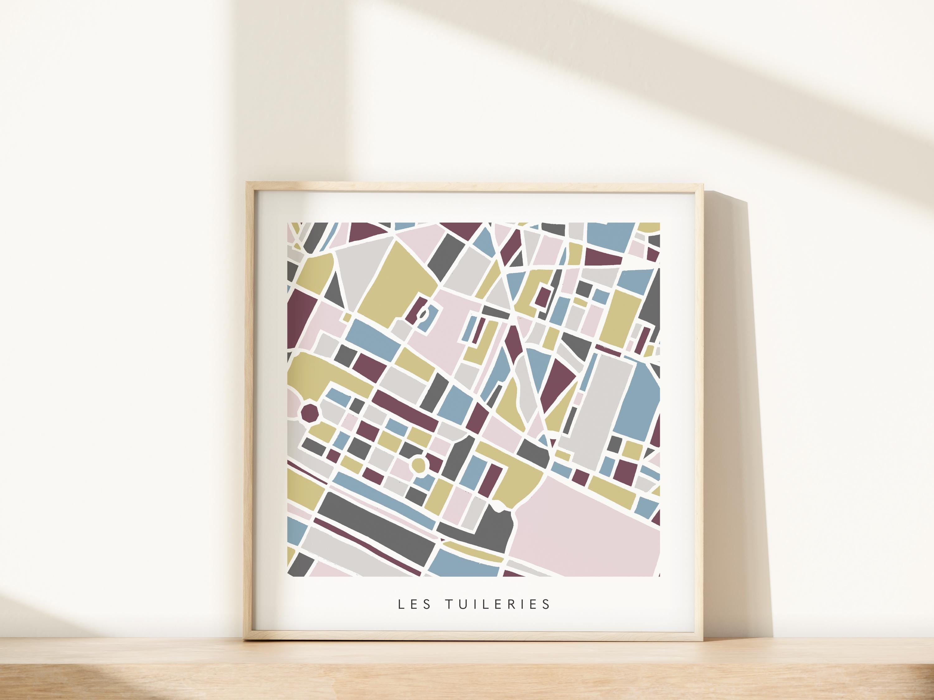 Paris Map Art Print | Tuileries and Louvre Minimalist Design