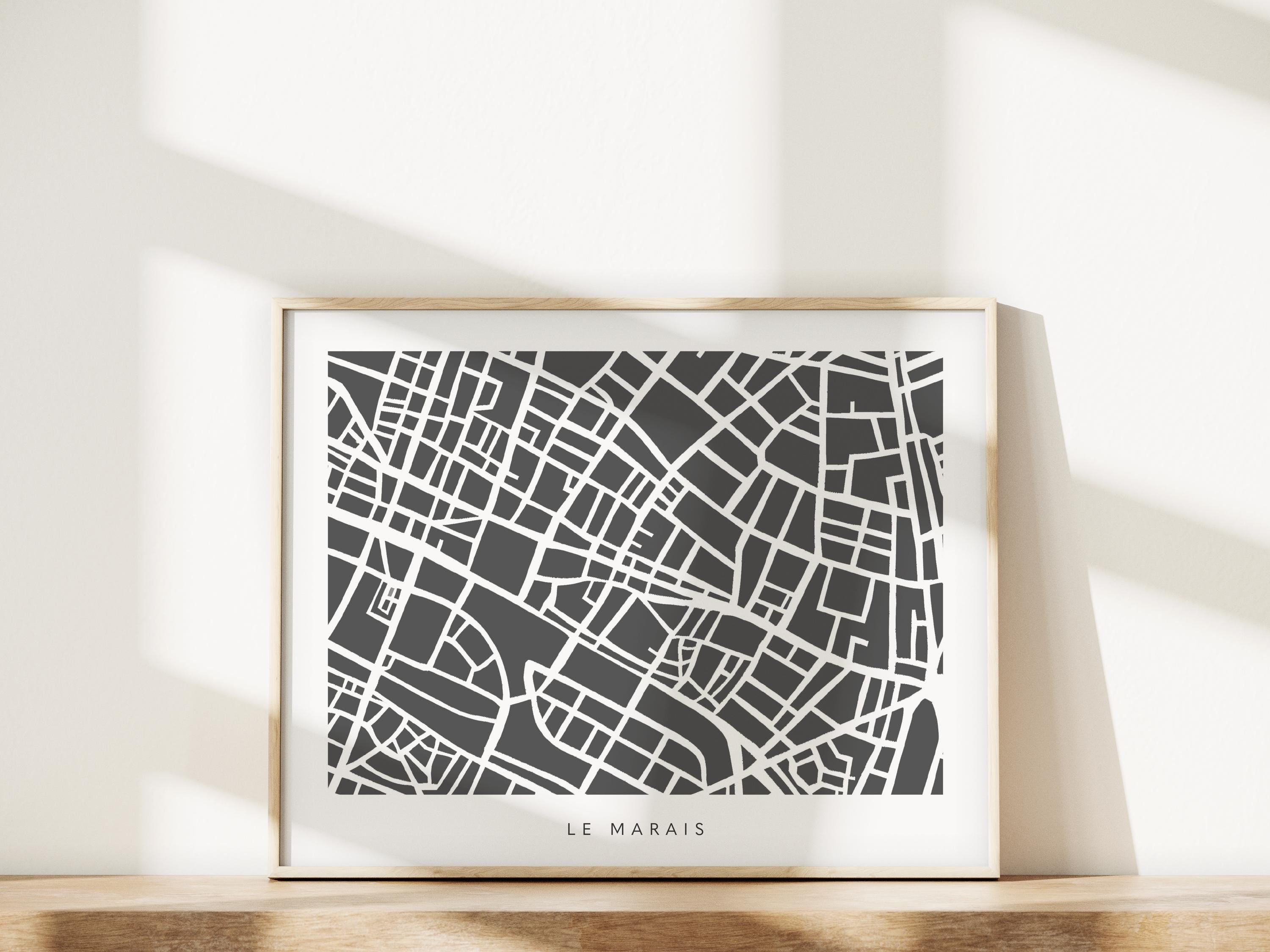 Paris Marais Map Print – Colorful Minimalist 4th Arrondissement Wall Art