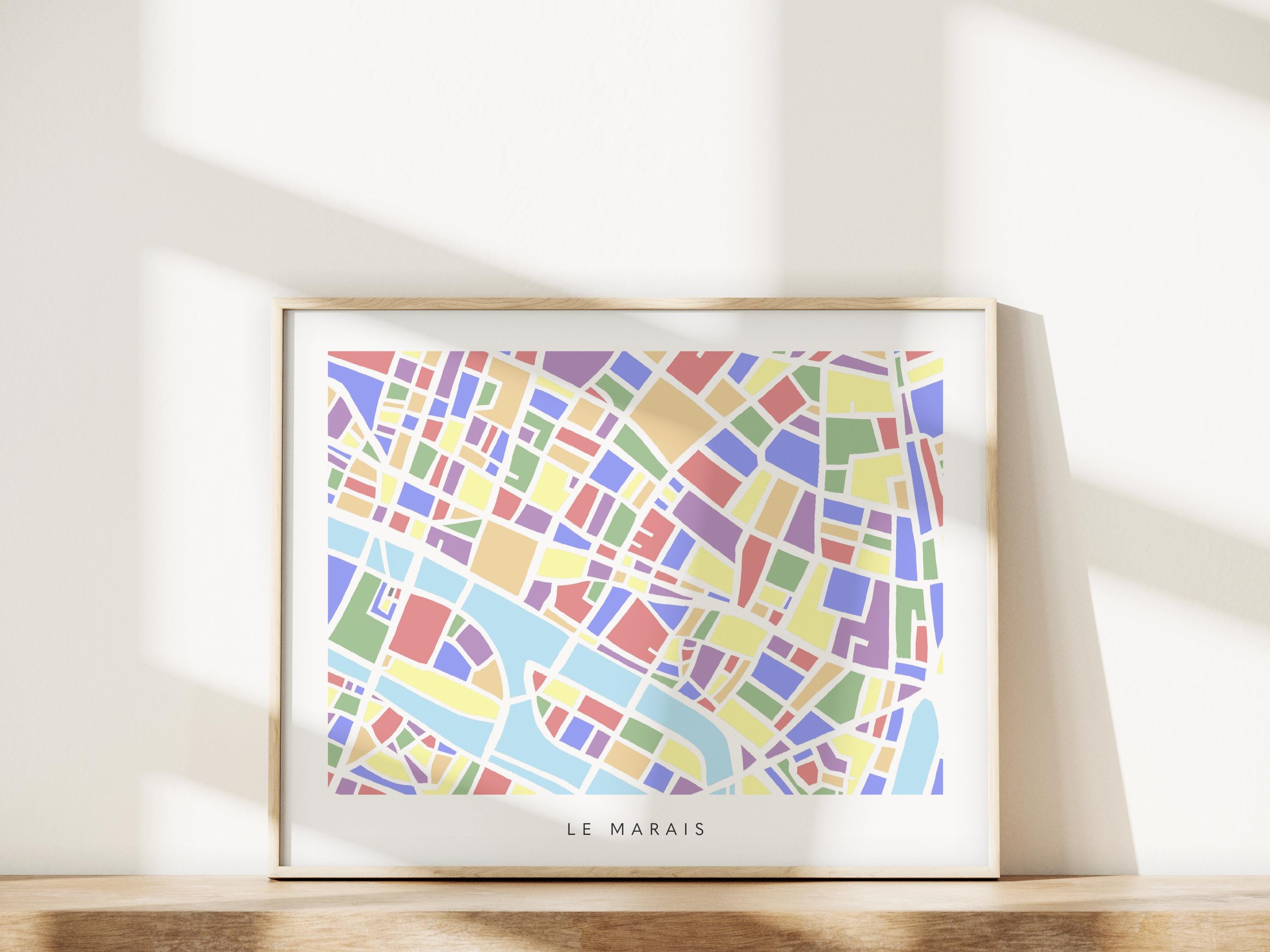 Paris Marais Map Print – Colorful Minimalist 4th Arrondissement Wall Art