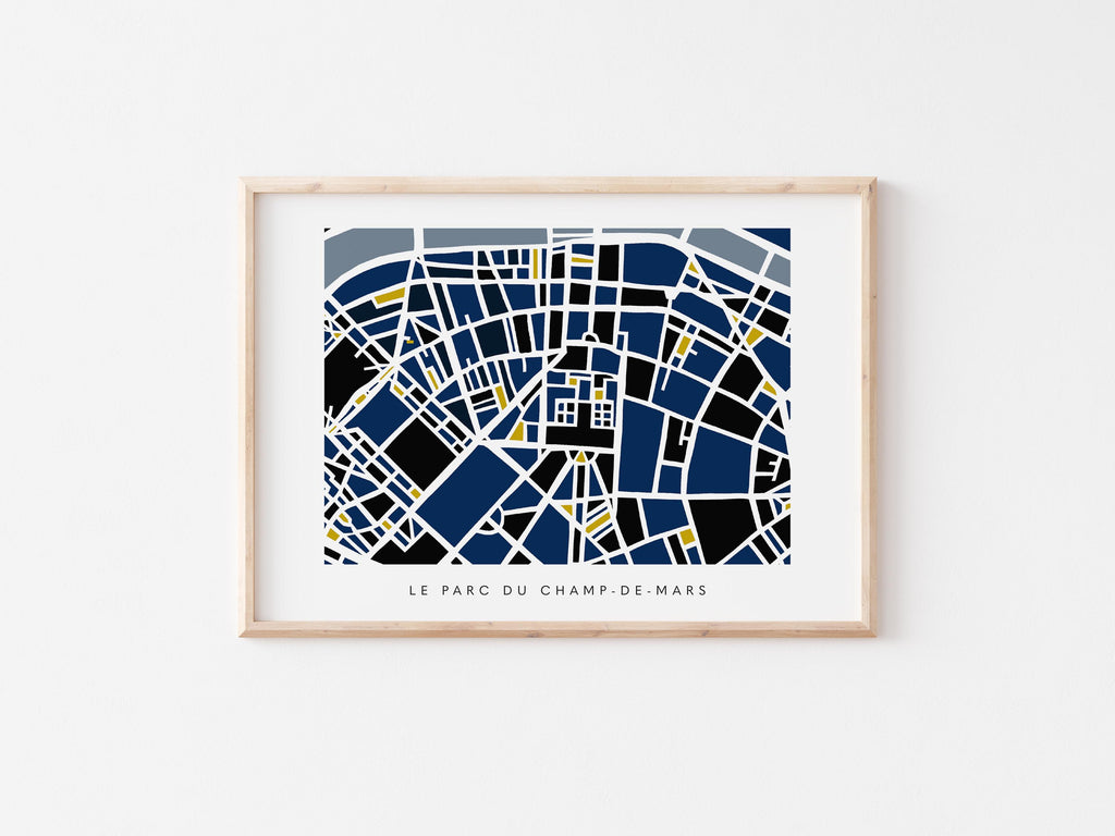 Paris Minimalist Wall Art | Le Parc du Champ-de-Mars and Eiffel Tower | Modern City Street Map | Faraway Places