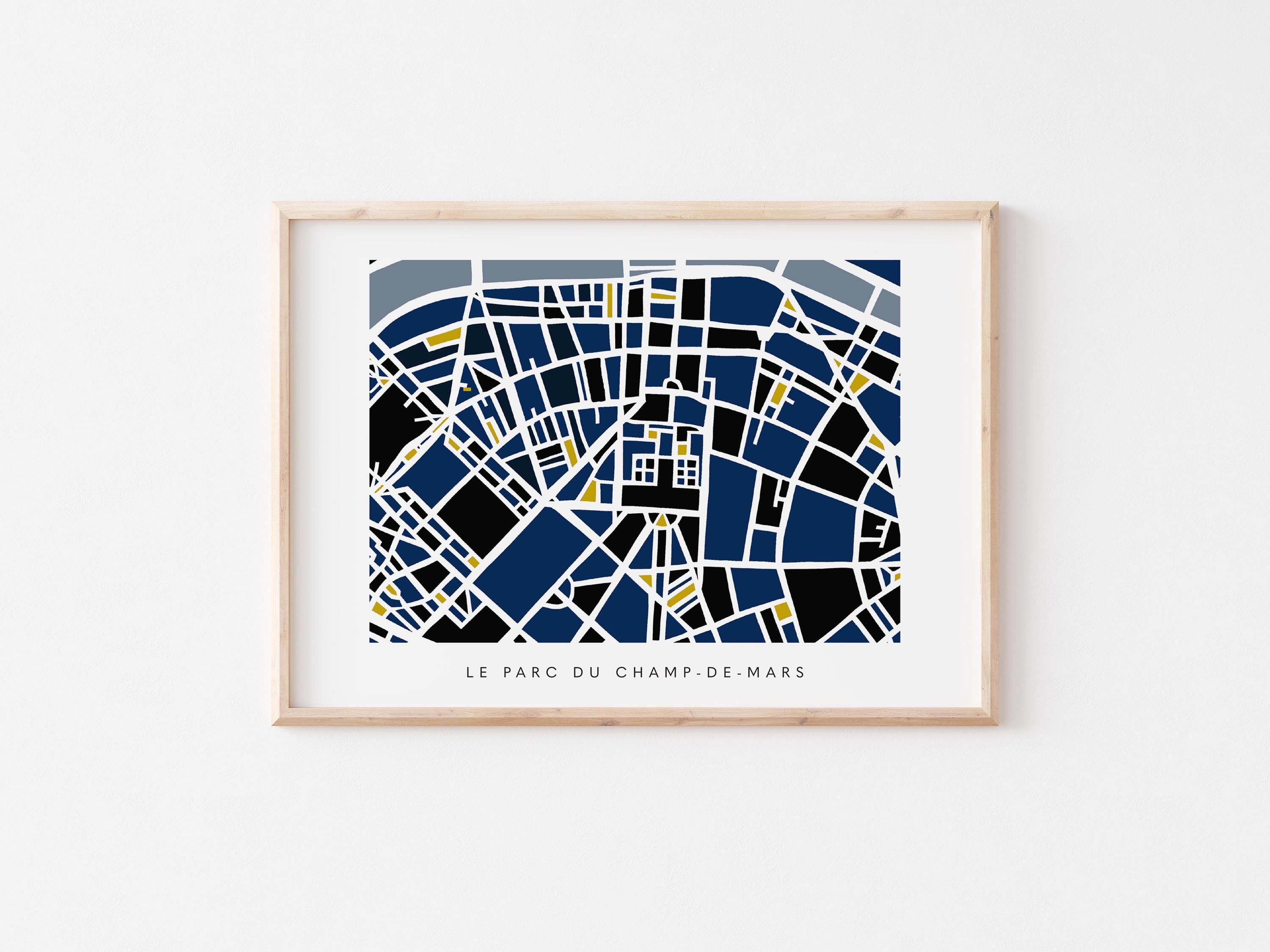 Paris Minimalist Wall Art | Le Parc du Champ-de-Mars and Eiffel Tower | Modern City Street Map | Faraway Places