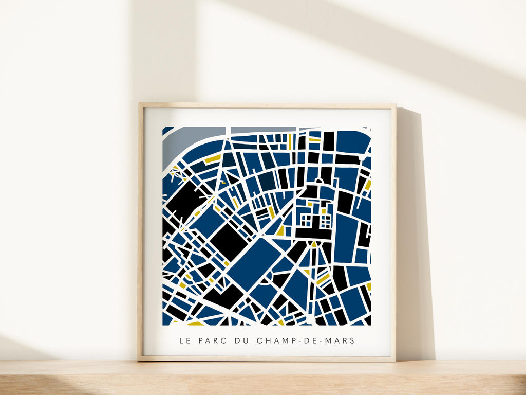 Paris Minimalist Wall Art | Le Parc du Champ-de-Mars and Eiffel Tower | Modern City Street Map | Faraway Places