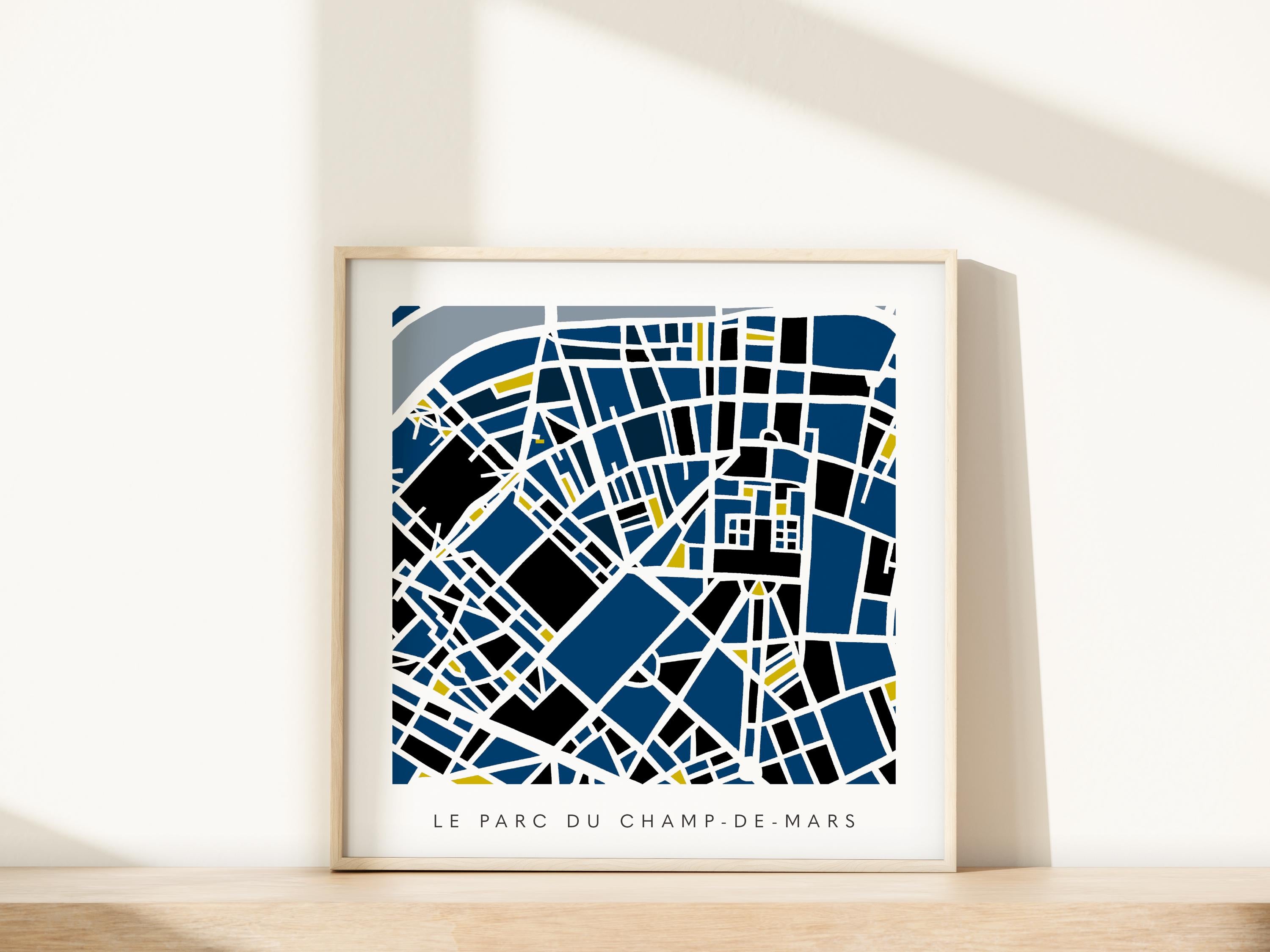 Paris Minimalist Wall Art | Le Parc du Champ-de-Mars and Eiffel Tower | Modern City Street Map | Faraway Places