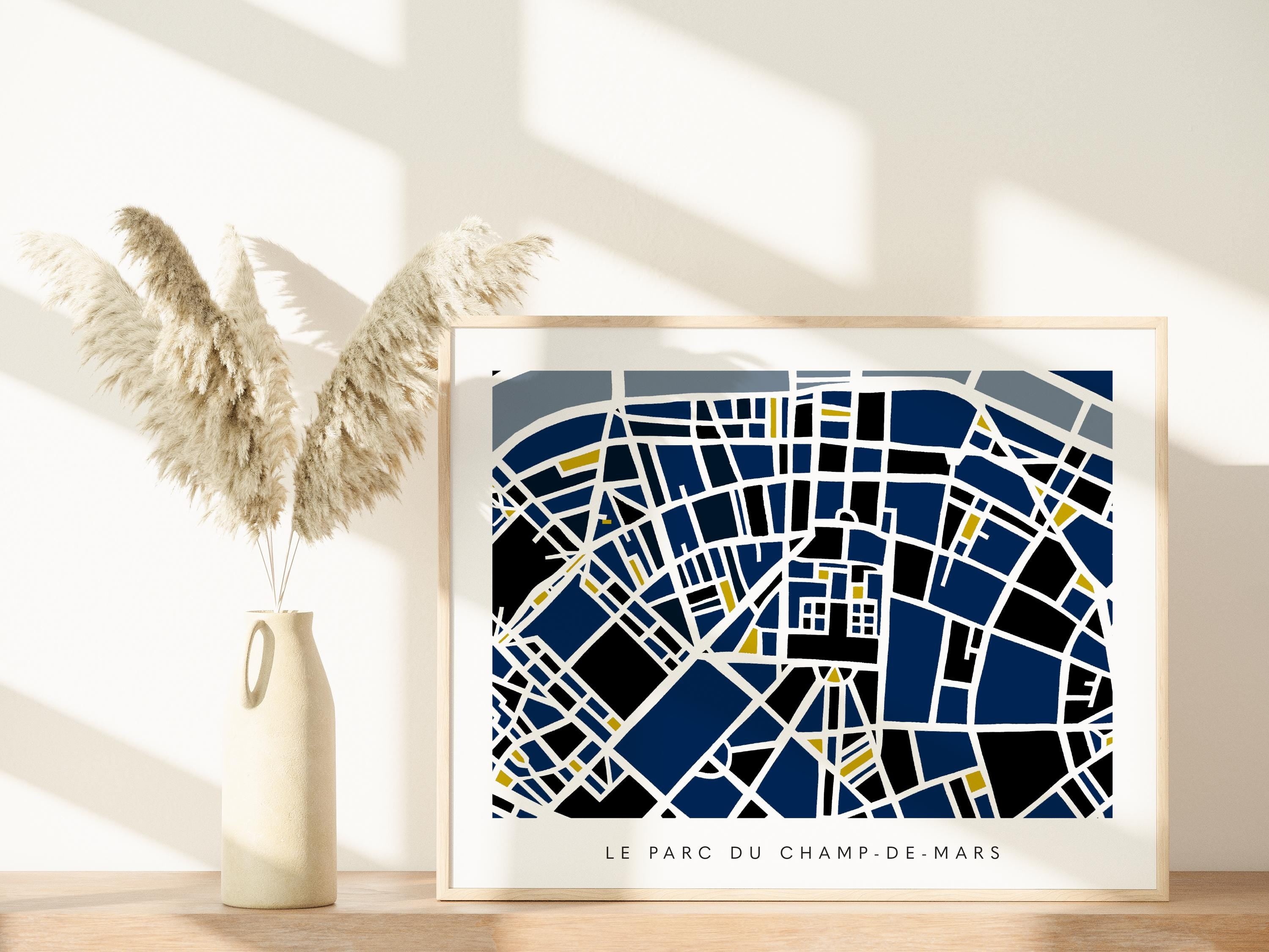 Paris Minimalist Wall Art | Le Parc du Champ-de-Mars and Eiffel Tower | Modern City Street Map | Faraway Places