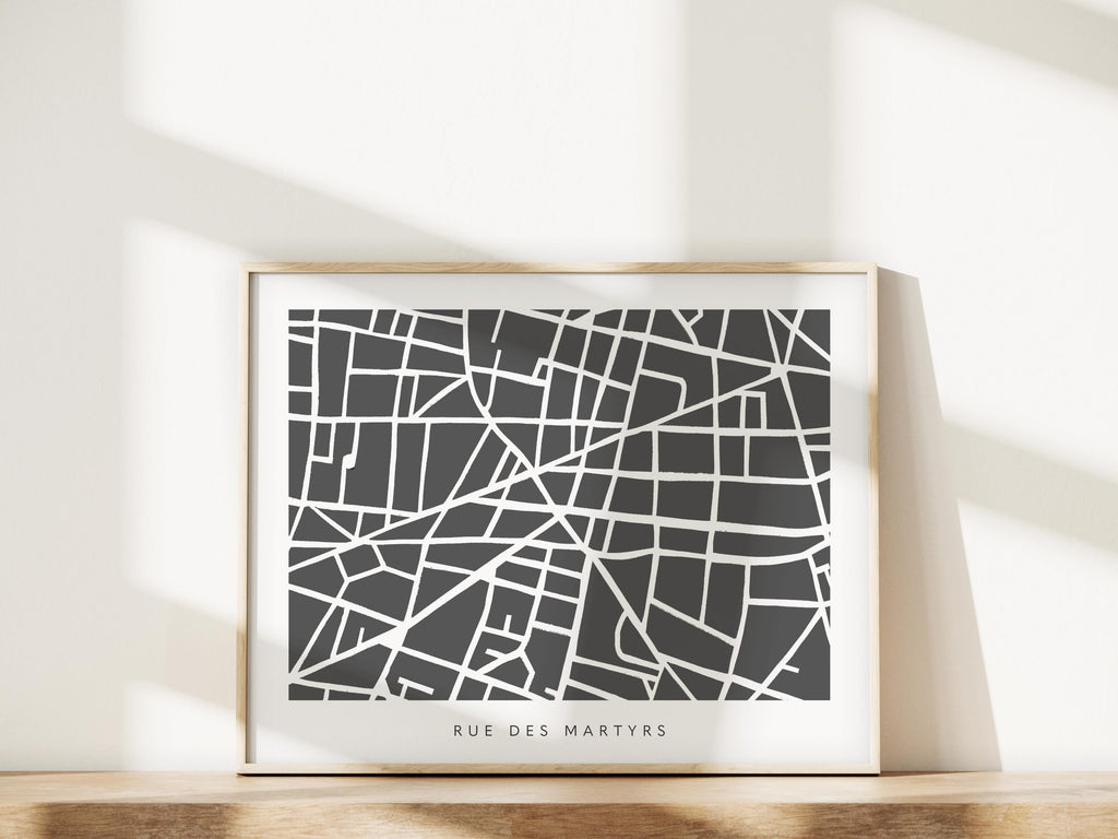 Paris Minimalist Wall Art | Rue des Martyrs | Modern City Street Map | Faraway Places