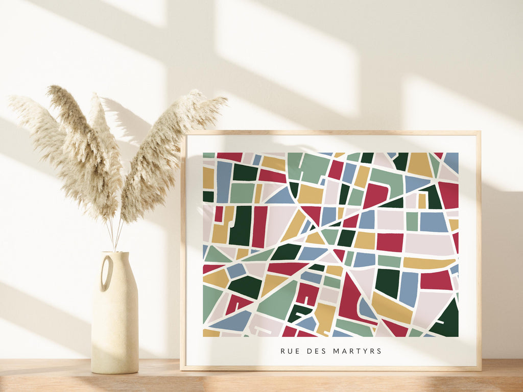 Paris Minimalist Wall Art | Rue des Martyrs | Modern City Street Map | Faraway Places