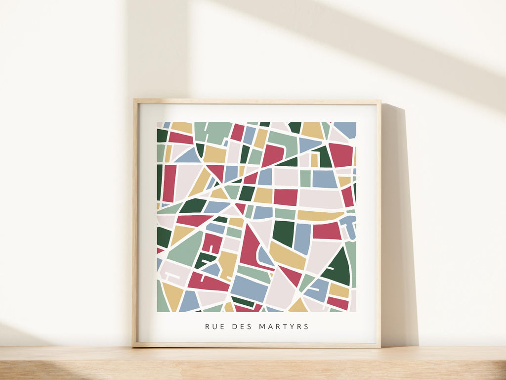 Paris Minimalist Wall Art | Rue des Martyrs | Modern City Street Map | Faraway Places