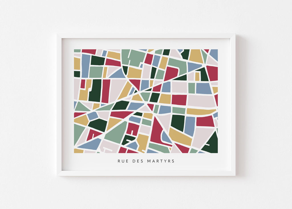 Paris Minimalist Wall Art | Rue des Martyrs | Modern City Street Map | Faraway Places