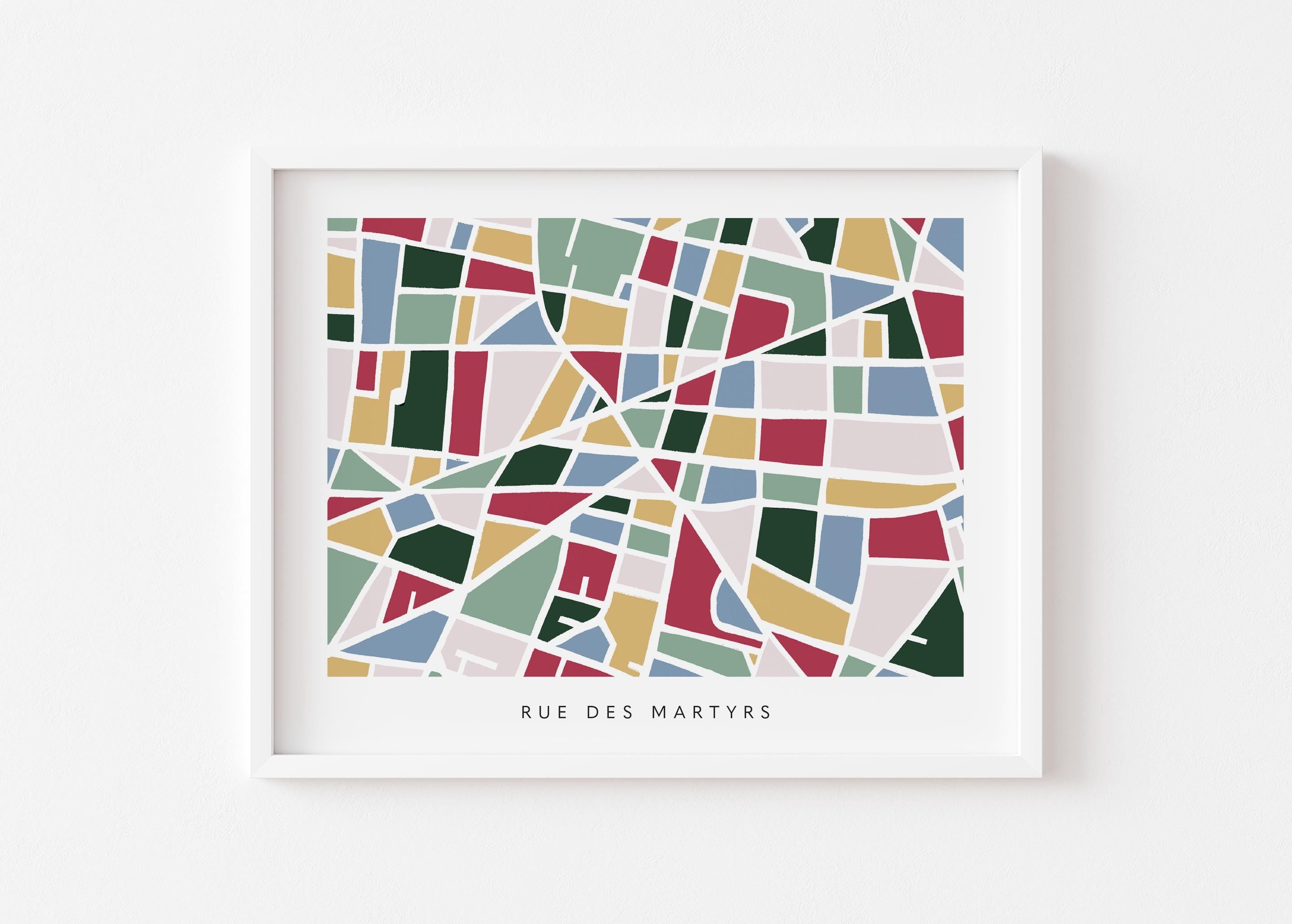 Paris Minimalist Wall Art | Rue des Martyrs | Modern City Street Map | Faraway Places