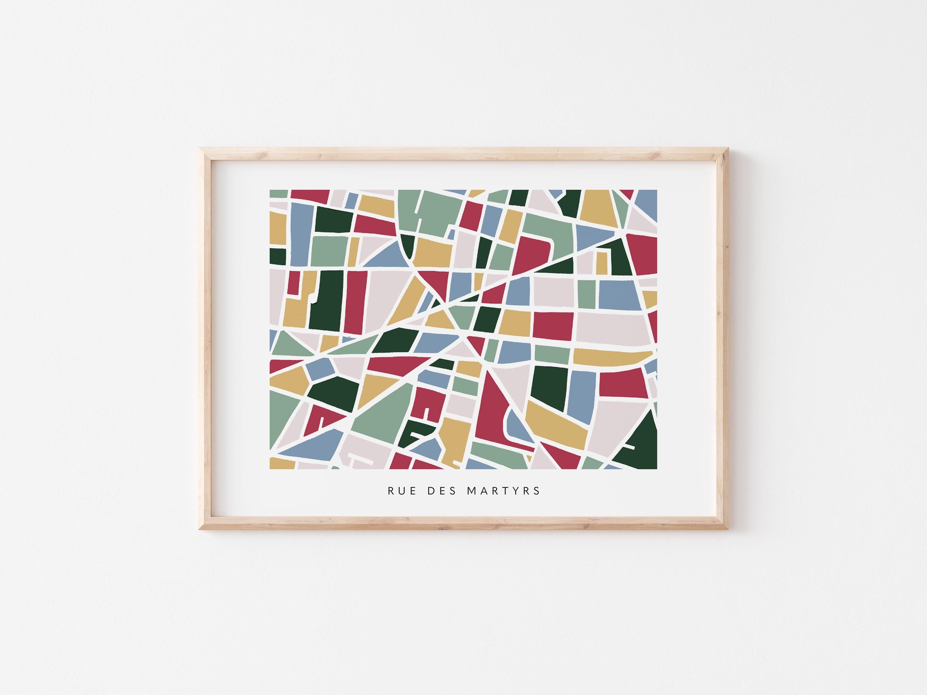 Paris Minimalist Wall Art | Rue des Martyrs | Modern City Street Map | Faraway Places
