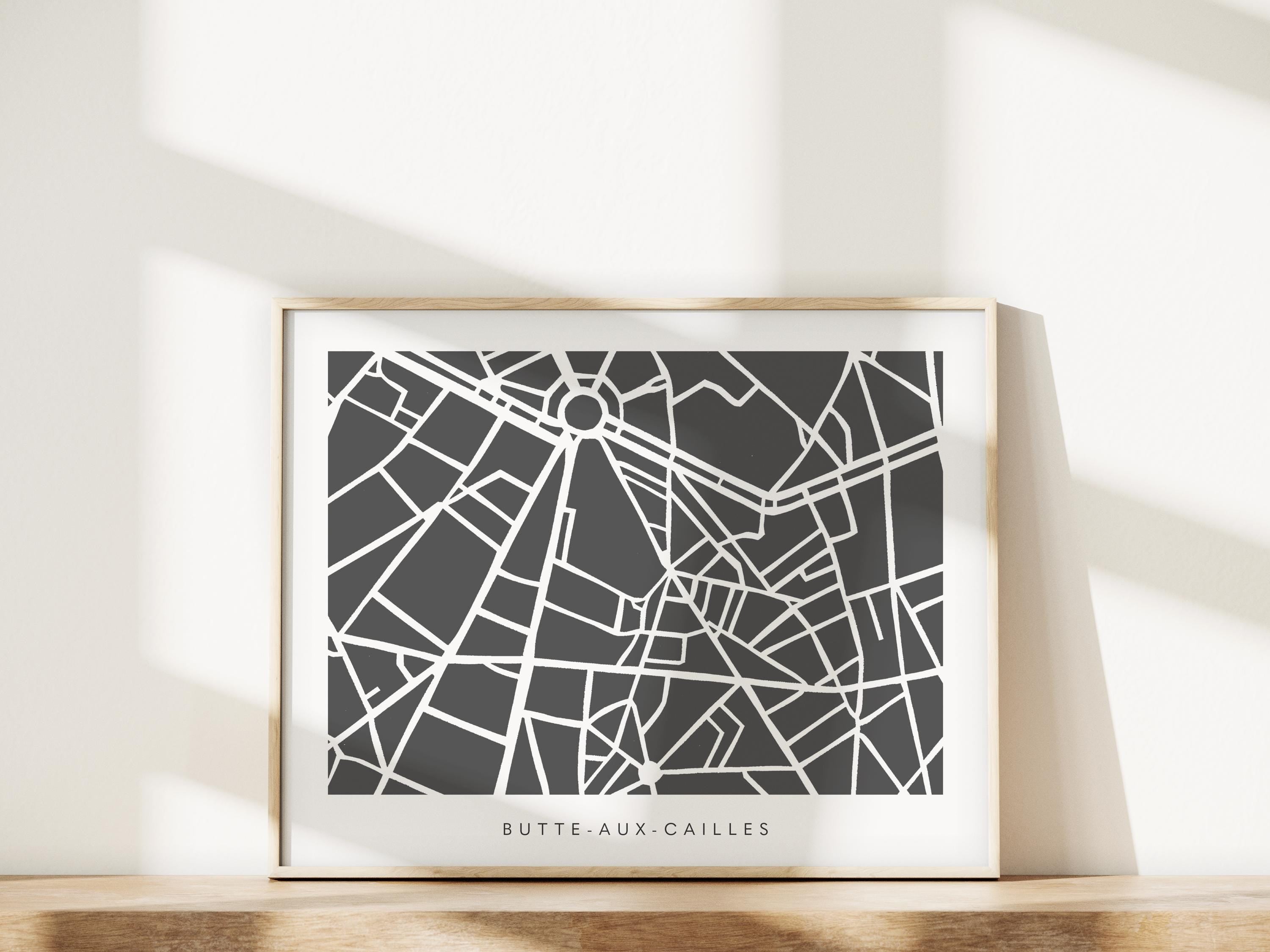 Paris Neighborhood Minimalist Wall Art | Butte-aux-Cailles | Modern City Street Map | Faraway Places