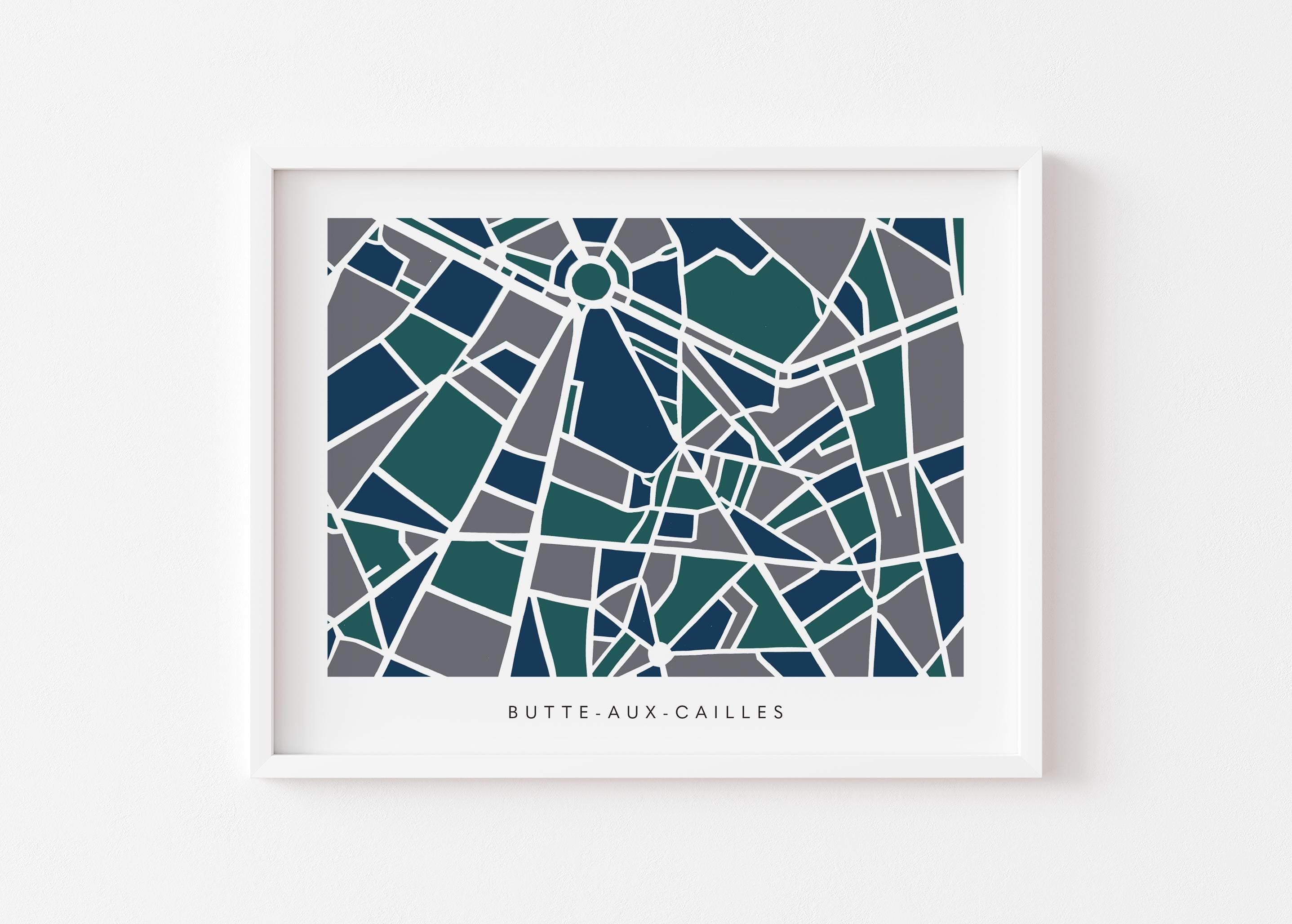 Paris Neighborhood Minimalist Wall Art | Butte-aux-Cailles | Modern City Street Map | Faraway Places