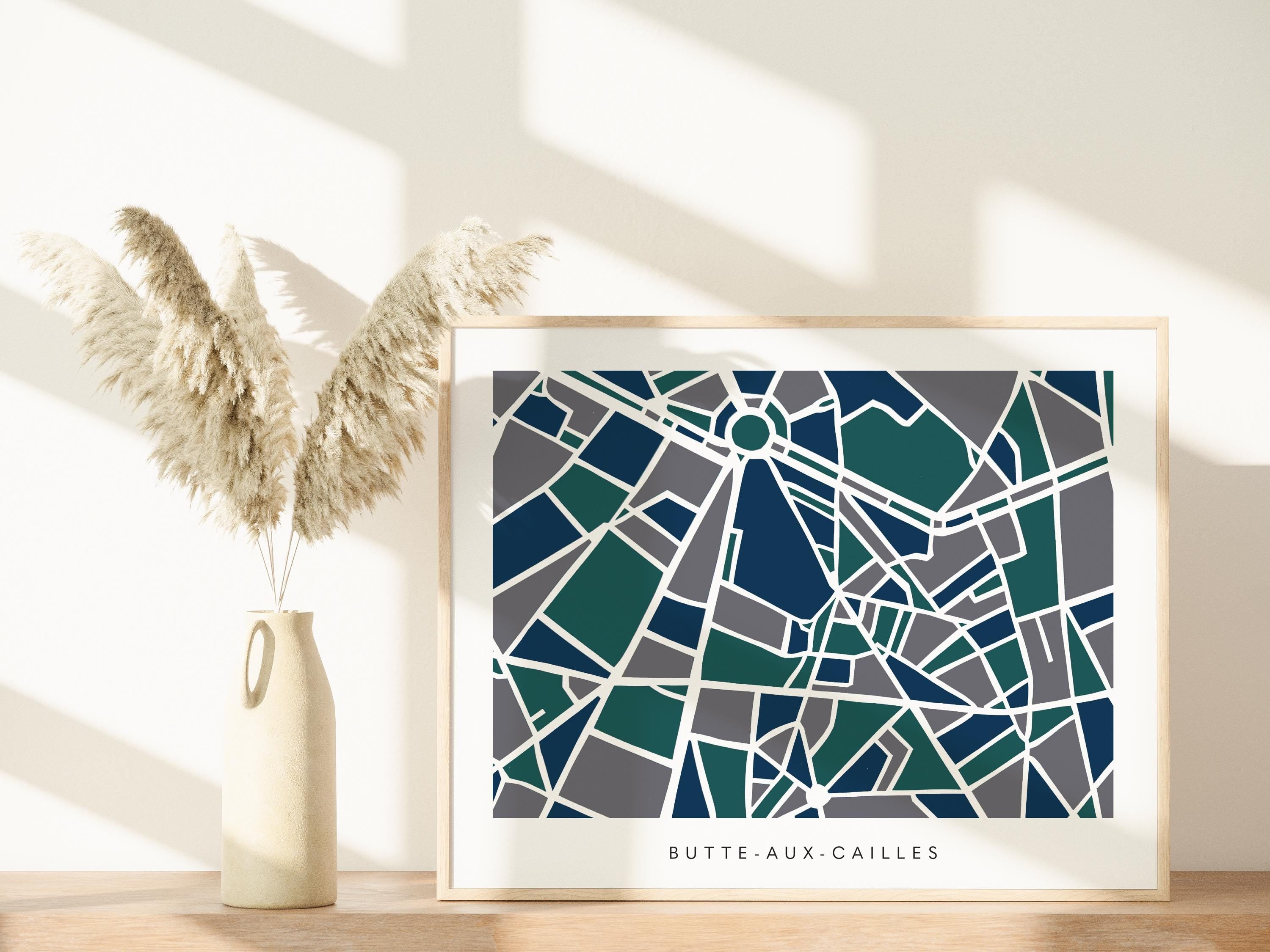 Paris Neighborhood Minimalist Wall Art | Butte-aux-Cailles | Modern City Street Map | Faraway Places
