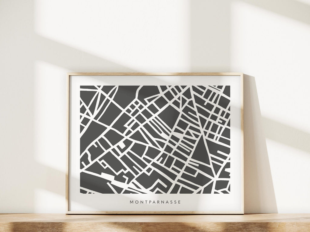Paris Minimalist Wall Art | Montparnasse | Modern City Street Map | Faraway Places