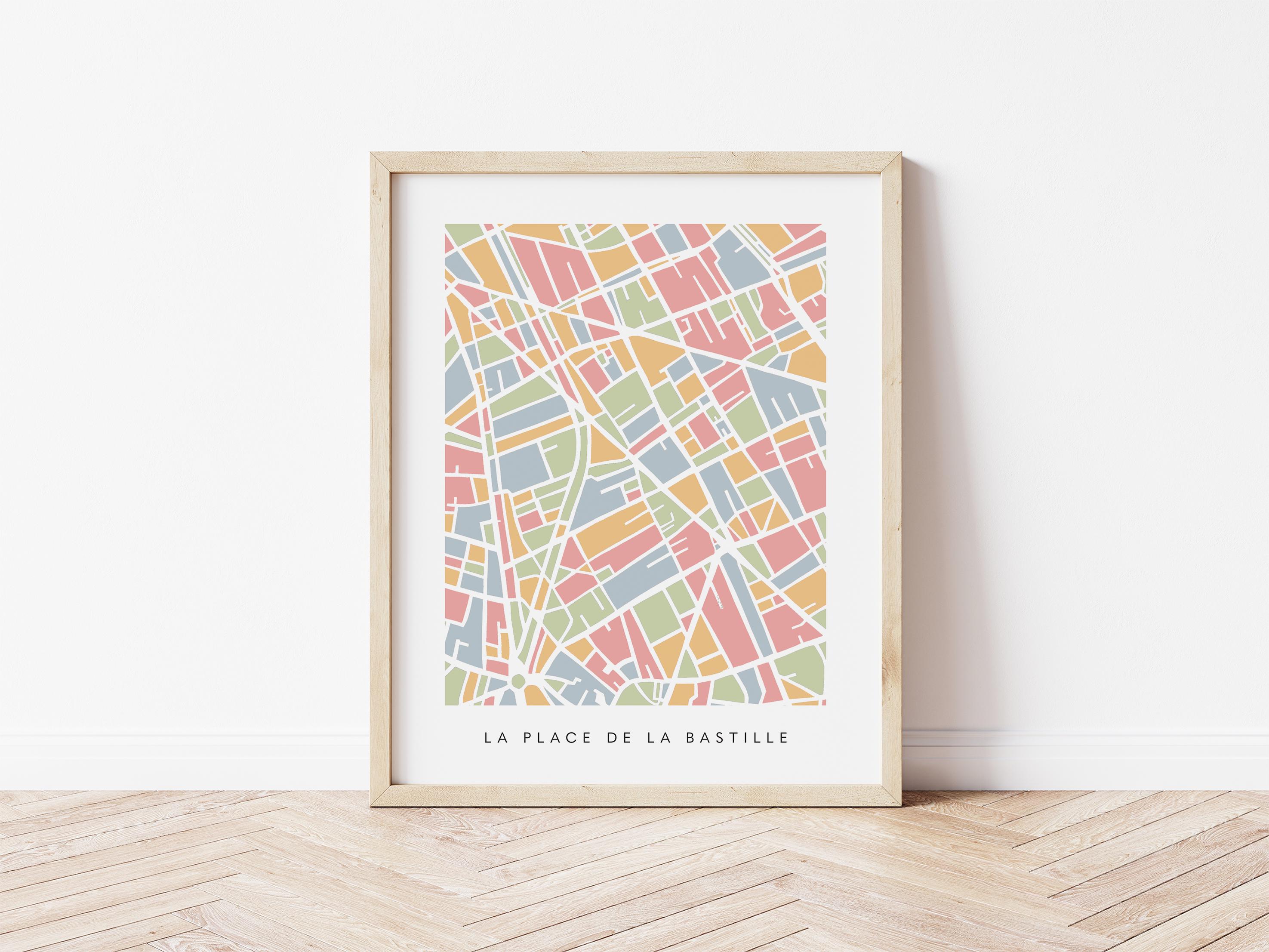 Paris Neighborhood Minimalist Wall Art | 11th Arrondissement | La Bastille | Modern City Map | Faraway Places