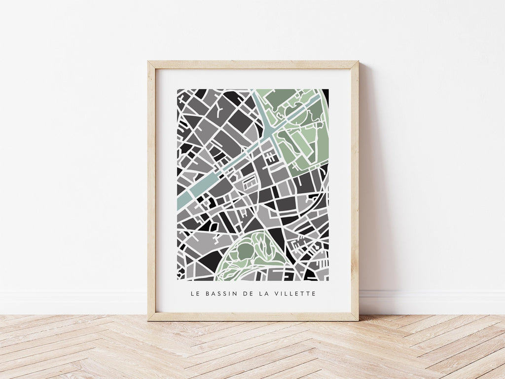 Bassin de la Villette Map – Paris 19 Print – Colorful Minimalist Wall Art