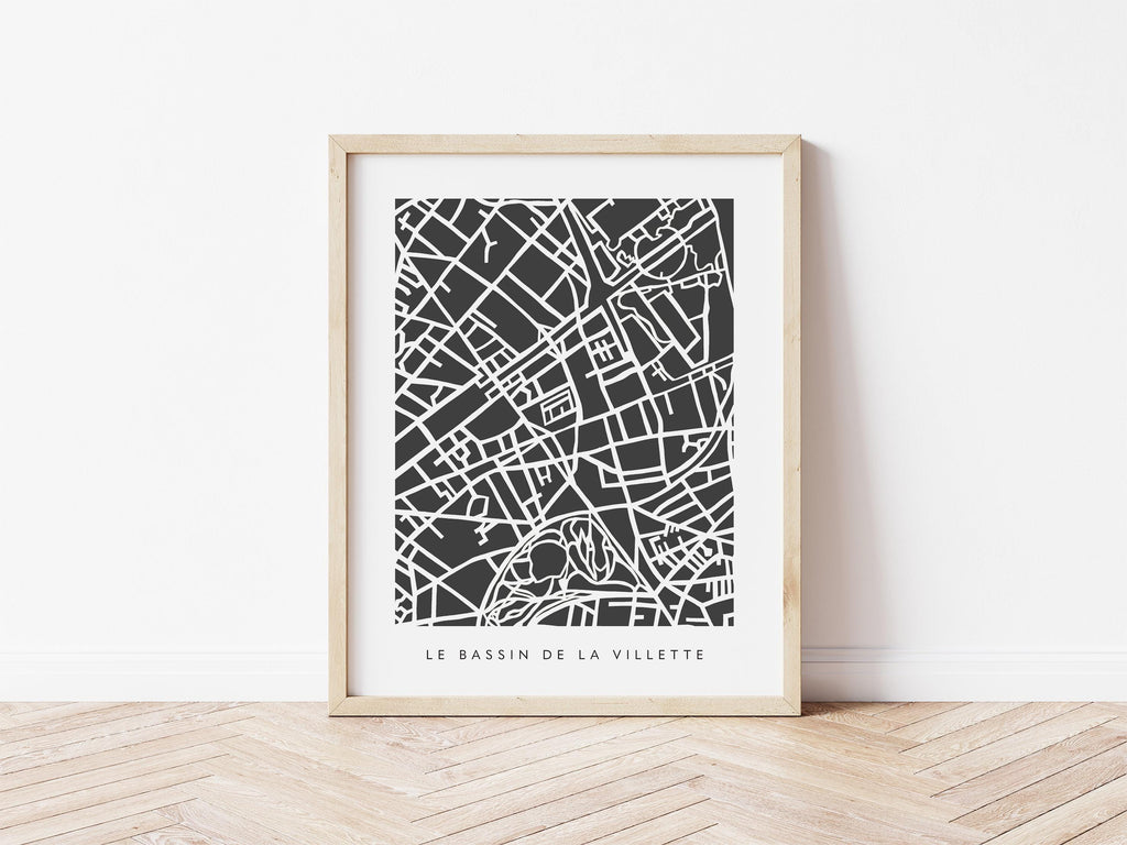 Bassin de la Villette Map – Paris 19 Print – Colorful Minimalist Wall Art