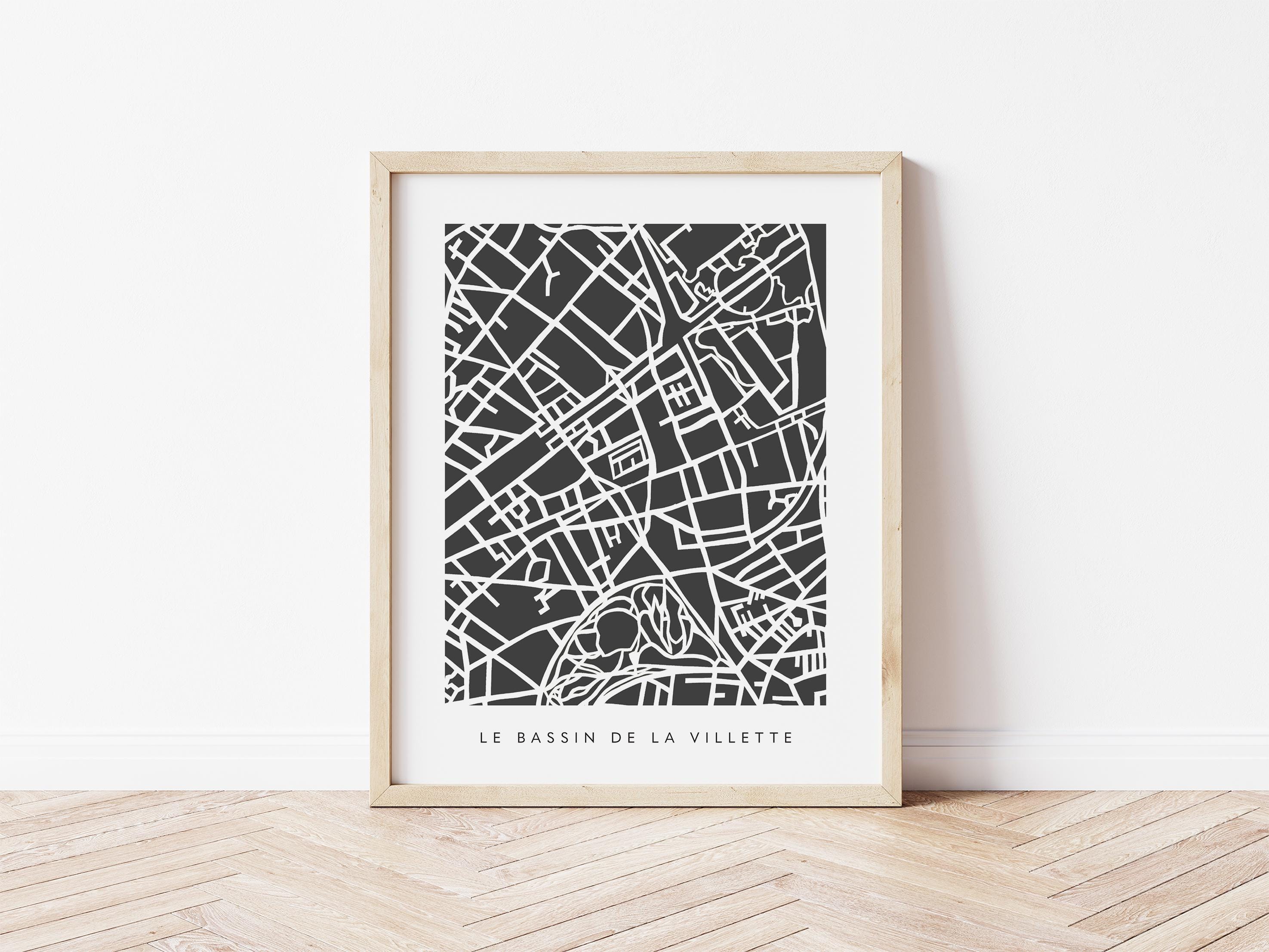 Bassin de la Villette Map – Paris 19 Print – Colorful Minimalist Wall Art