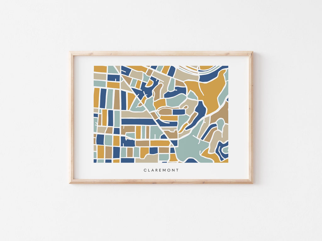 Claremont California (Oakland/Berkeley) Minimalist Wall Art | Modern City Map | Faraway Places