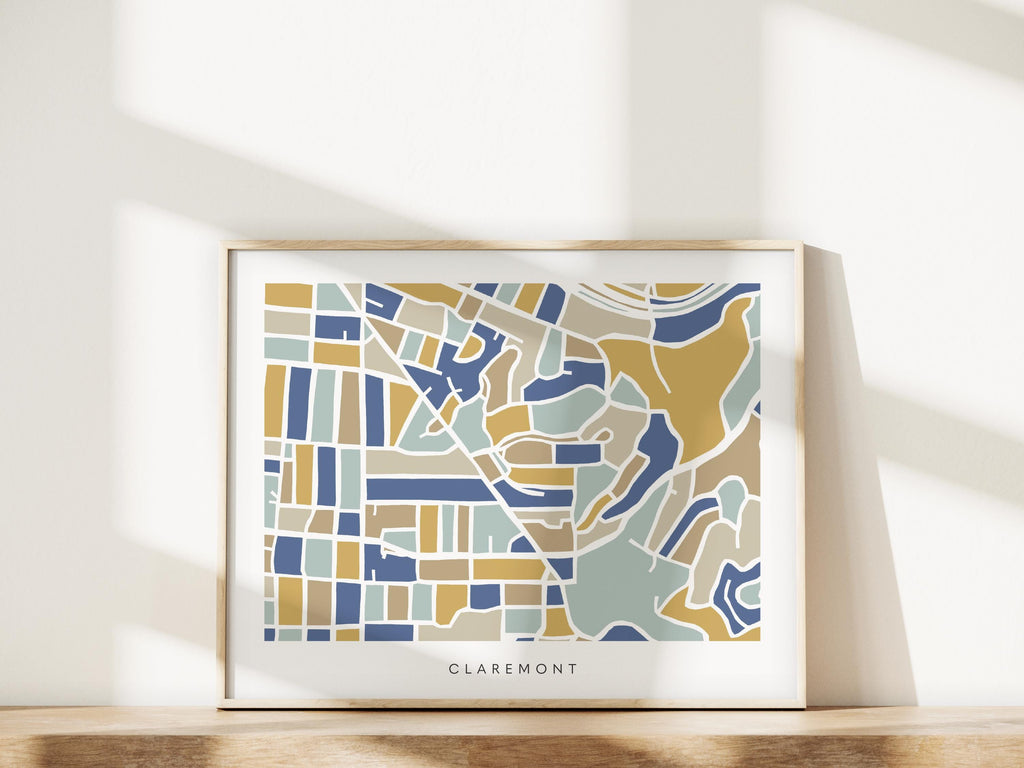 Claremont California (Oakland/Berkeley) Minimalist Wall Art | Modern City Map | Faraway Places