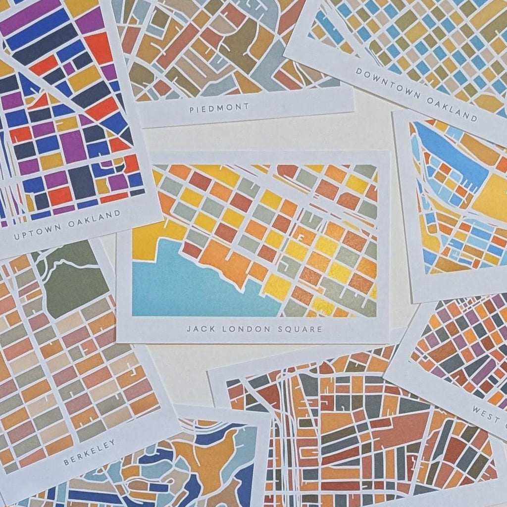 Oakland Neighborhood Print Postcards - Set of 9 Modern Map Prints