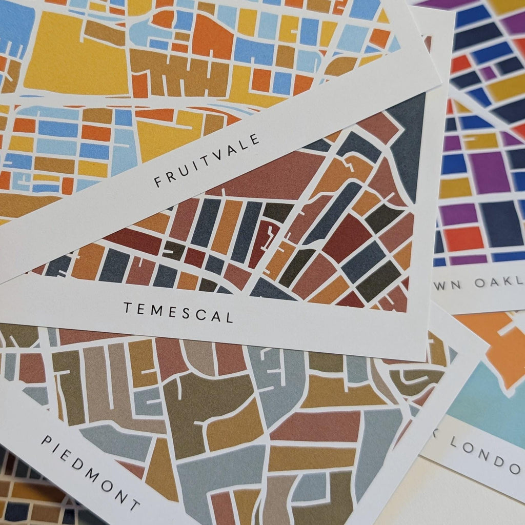 Oakland Neighborhood Print Postcards - Set of 9 Modern Map Prints