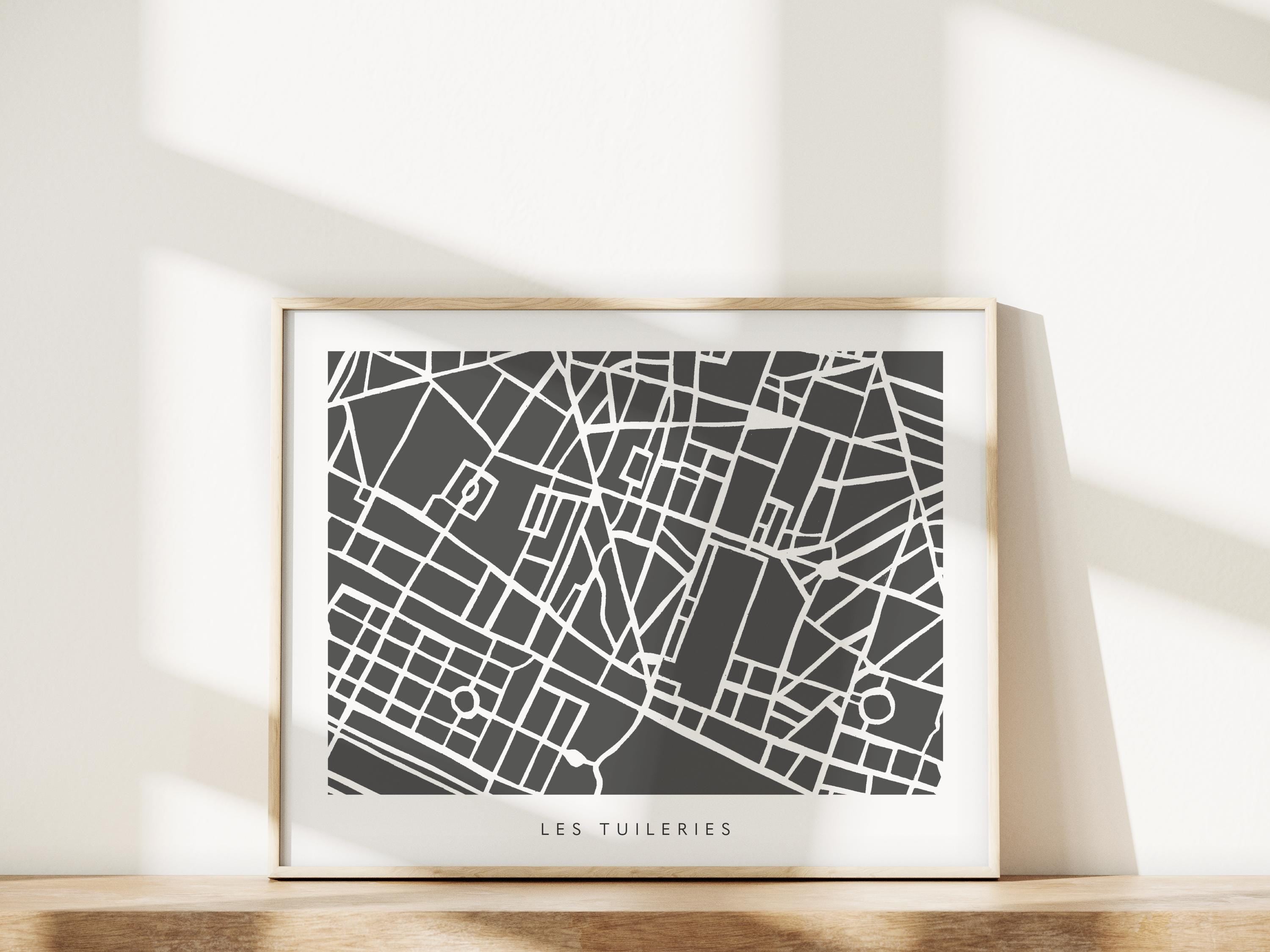 Paris Map Art Print | Tuileries and Louvre Minimalist Design