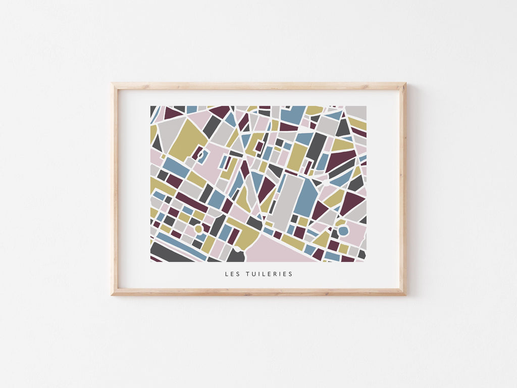 Paris Map Art Print | Tuileries and Louvre Minimalist Design