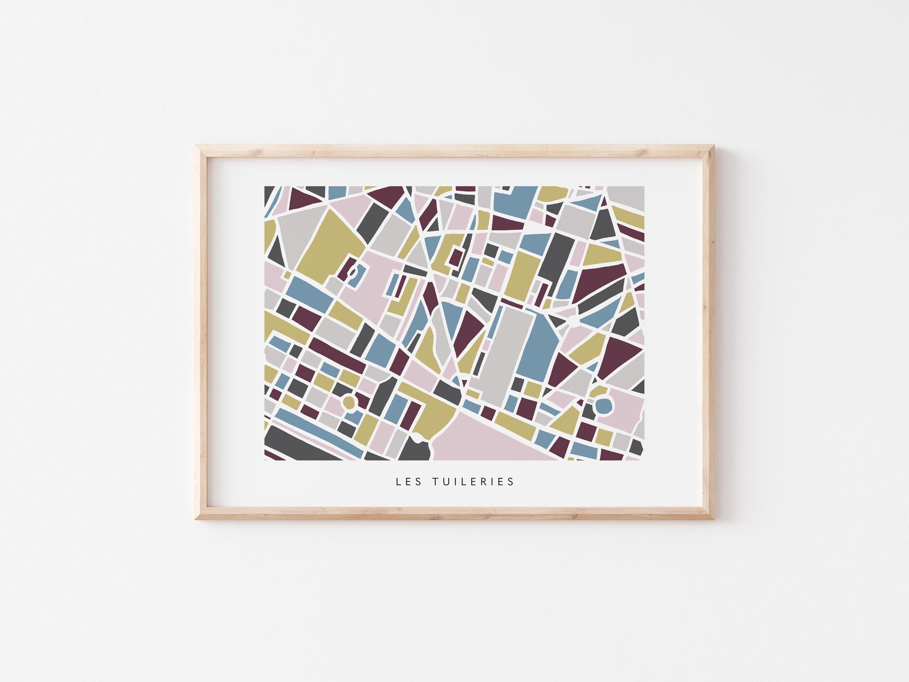 Paris Map Art Print | Tuileries and Louvre Minimalist Design