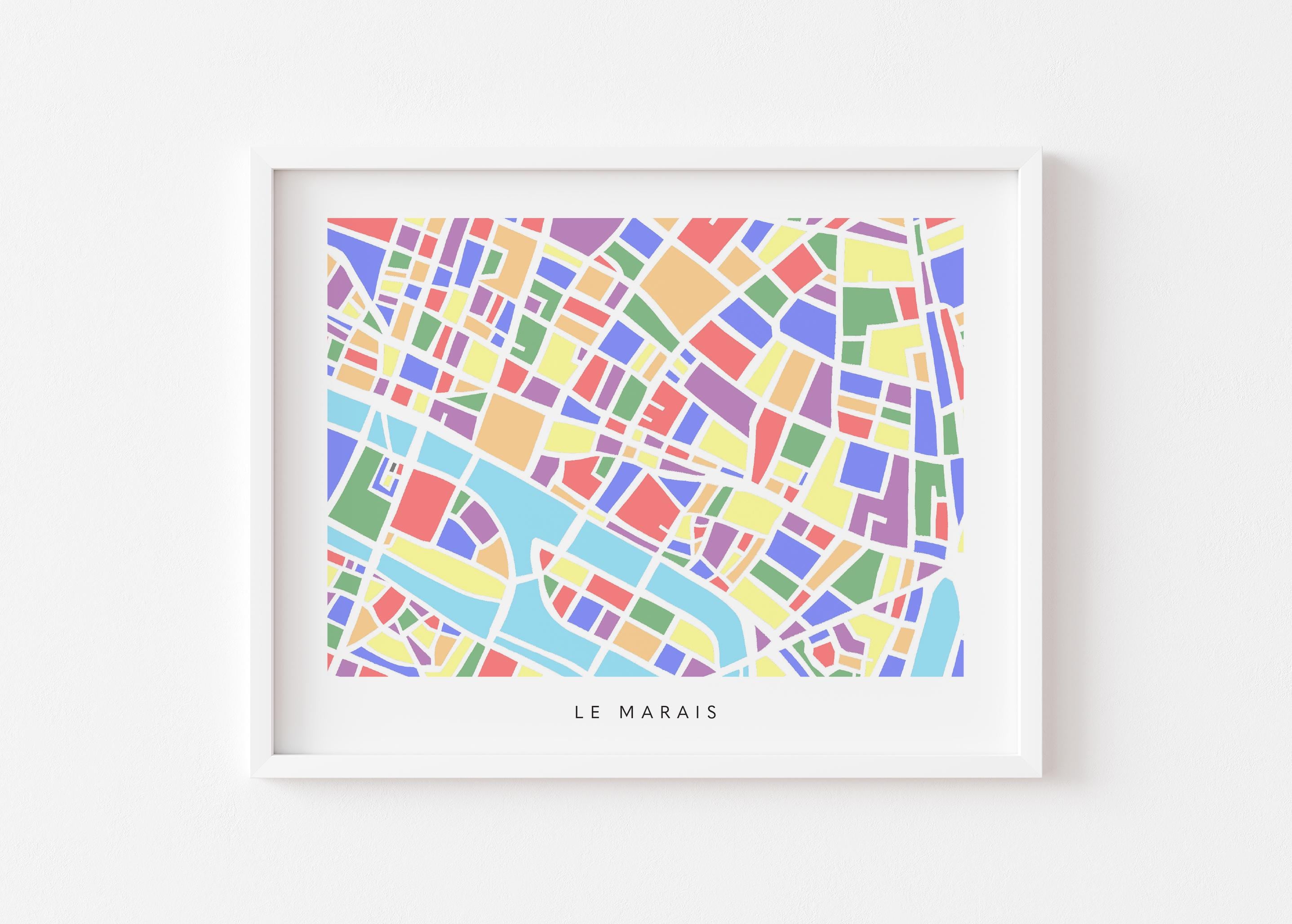 Paris Marais Map Print – Colorful Minimalist 4th Arrondissement Wall Art