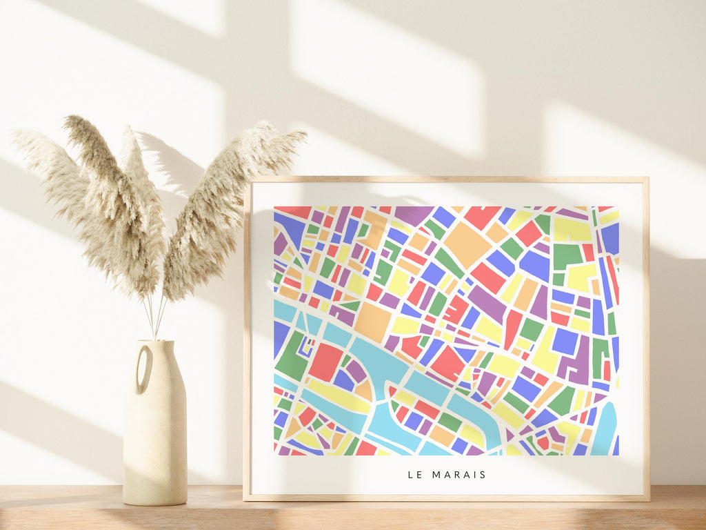 Paris Marais Map Print – Colorful Minimalist 4th Arrondissement Wall Art