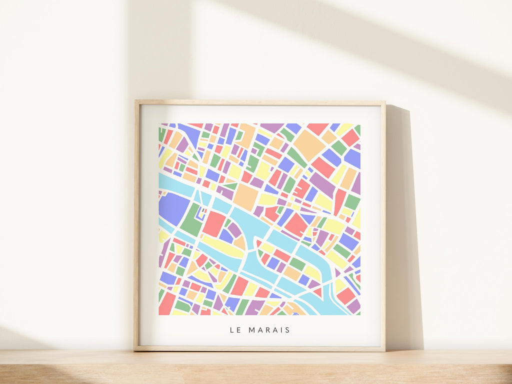 Paris Marais Map Print – Colorful Minimalist 4th Arrondissement Wall Art