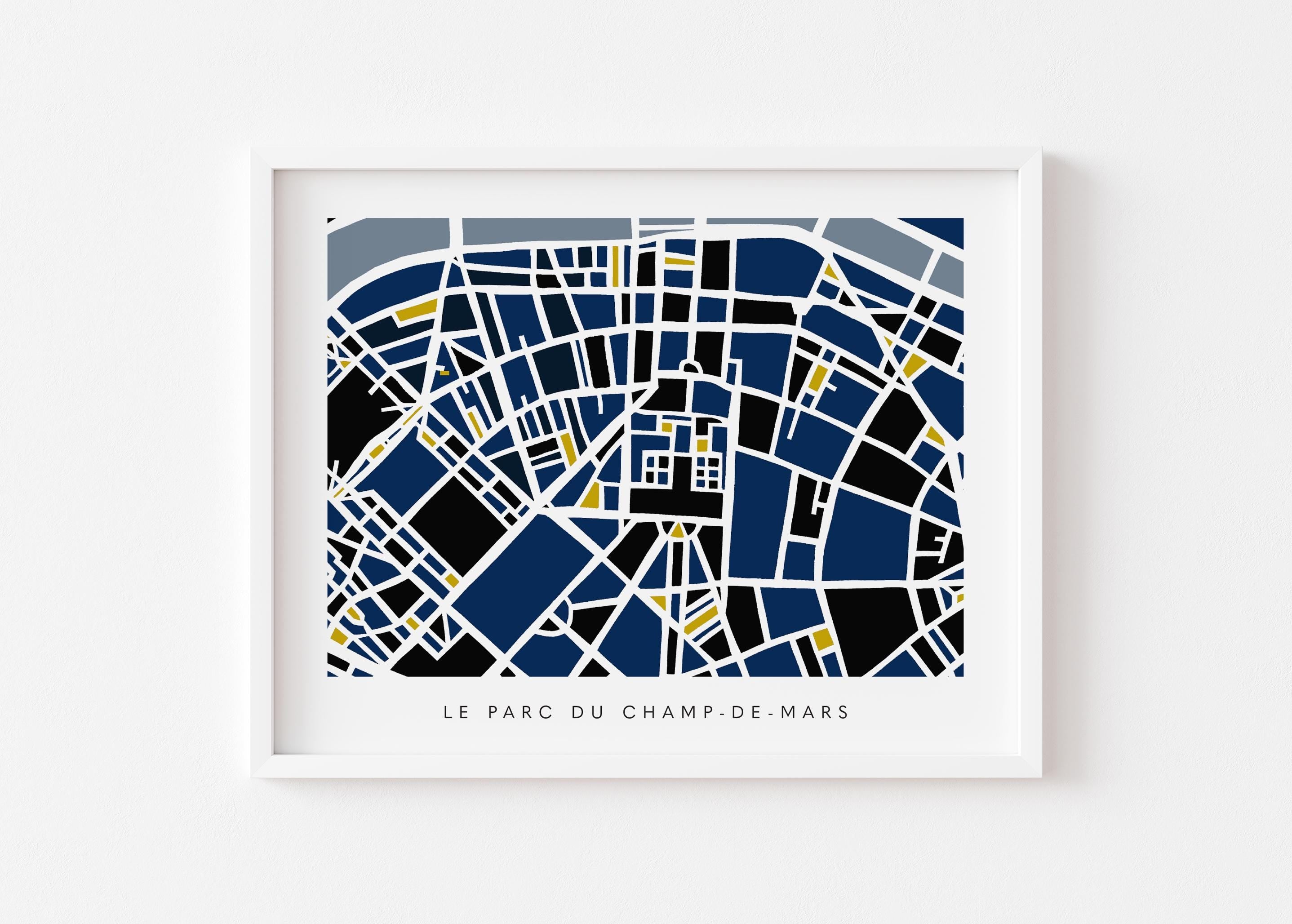 Paris Minimalist Wall Art | Le Parc du Champ-de-Mars and Eiffel Tower | Modern City Street Map | Faraway Places