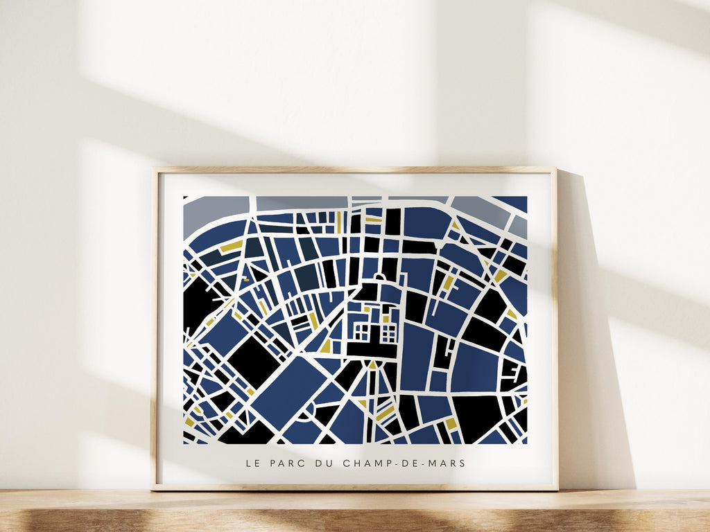 Paris Minimalist Wall Art | Le Parc du Champ-de-Mars and Eiffel Tower | Modern City Street Map | Faraway Places