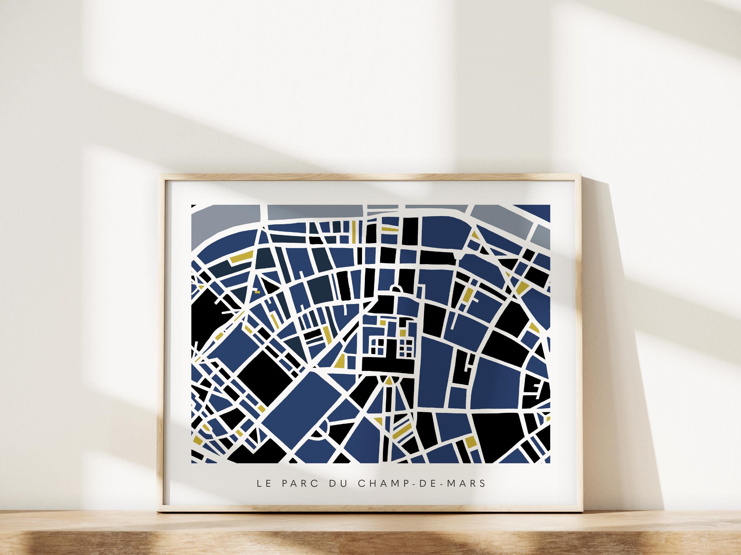 Paris Minimalist Wall Art | Le Parc du Champ-de-Mars and Eiffel Tower | Modern City Street Map | Faraway Places
