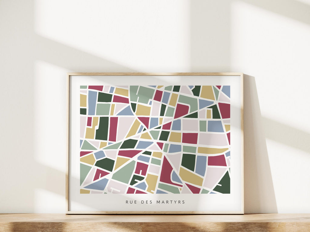 Paris Minimalist Wall Art | Rue des Martyrs | Modern City Street Map | Faraway Places