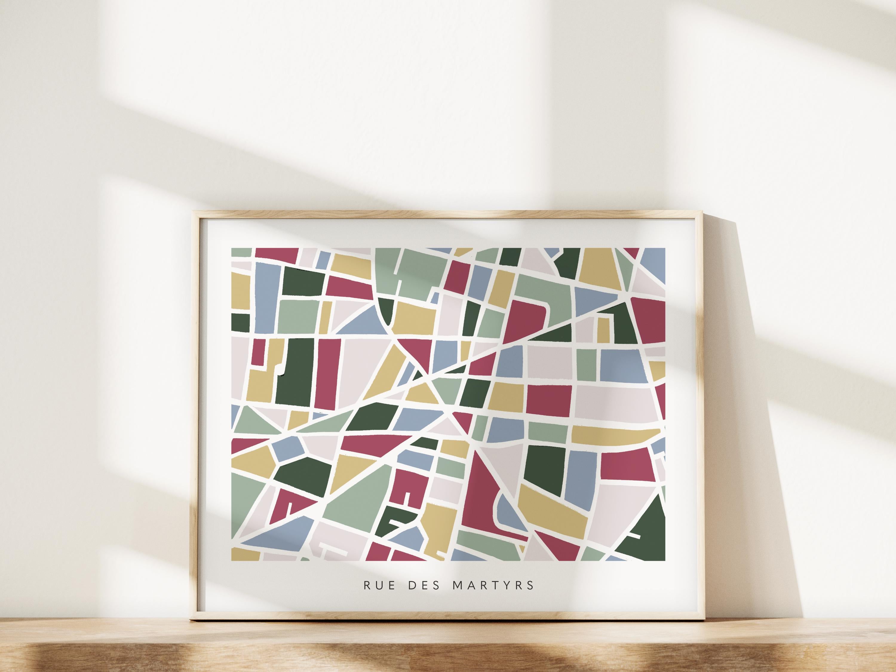 Paris Minimalist Wall Art | Rue des Martyrs | Modern City Street Map | Faraway Places