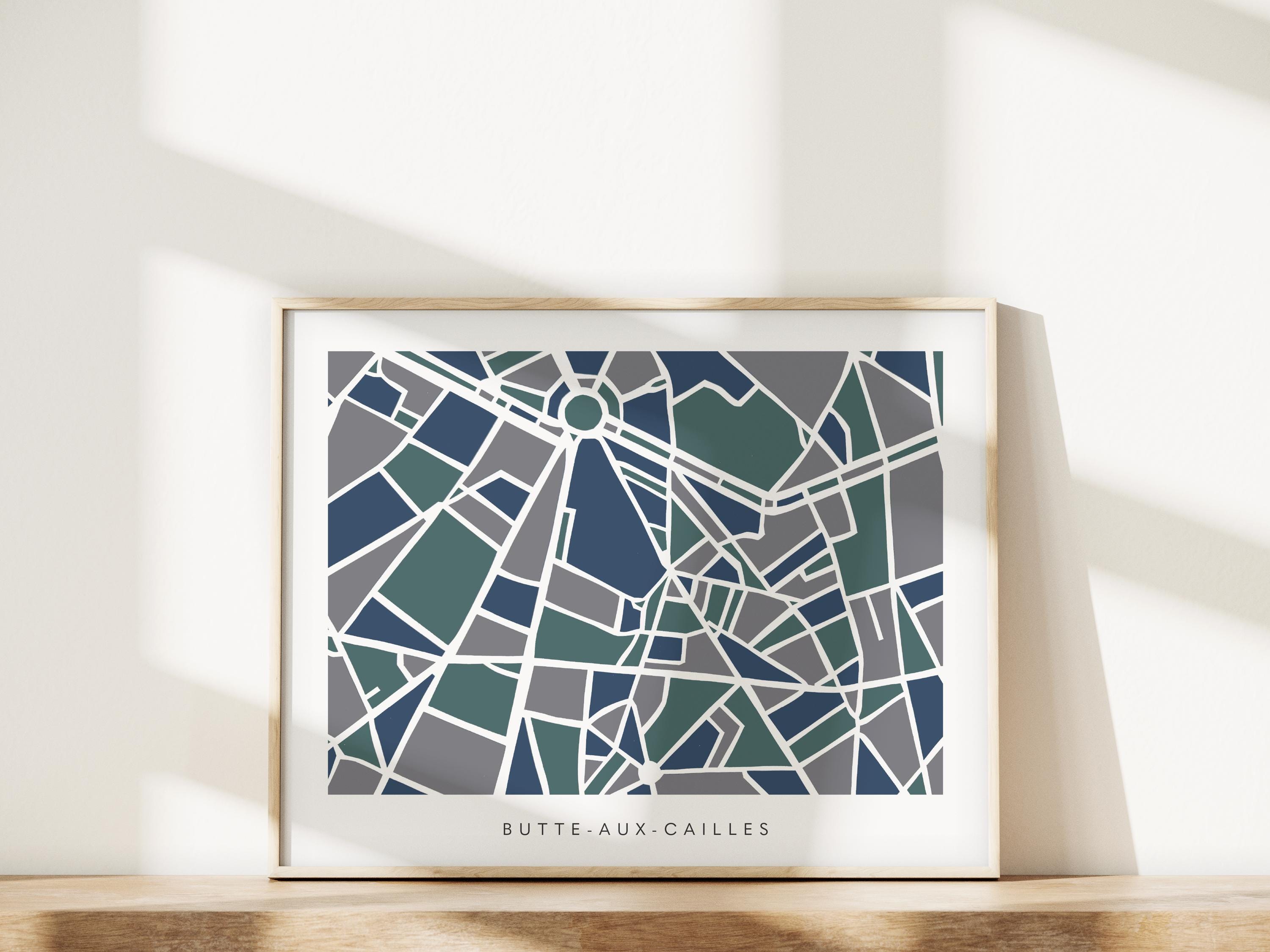 Paris Neighborhood Minimalist Wall Art | Butte-aux-Cailles | Modern City Street Map | Faraway Places