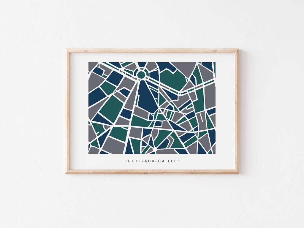 Paris Neighborhood Minimalist Wall Art | Butte-aux-Cailles | Modern City Street Map | Faraway Places