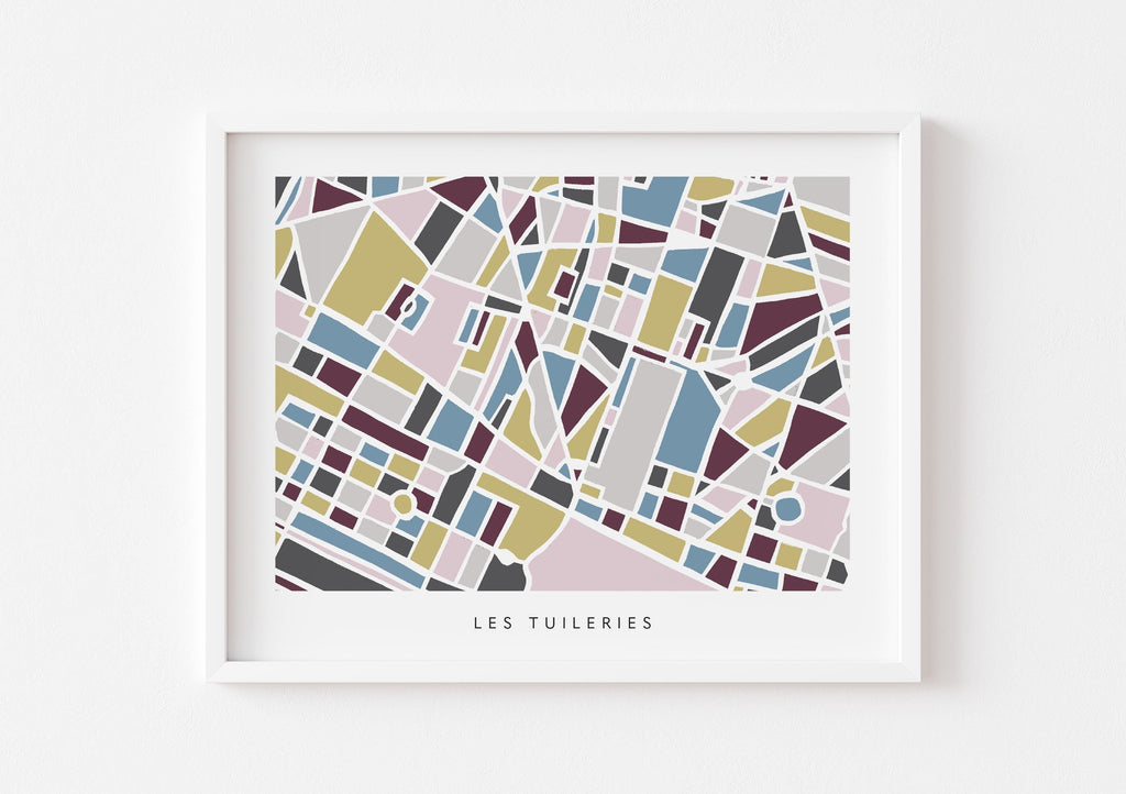 Paris Map Art Print | Tuileries and Louvre Minimalist Design