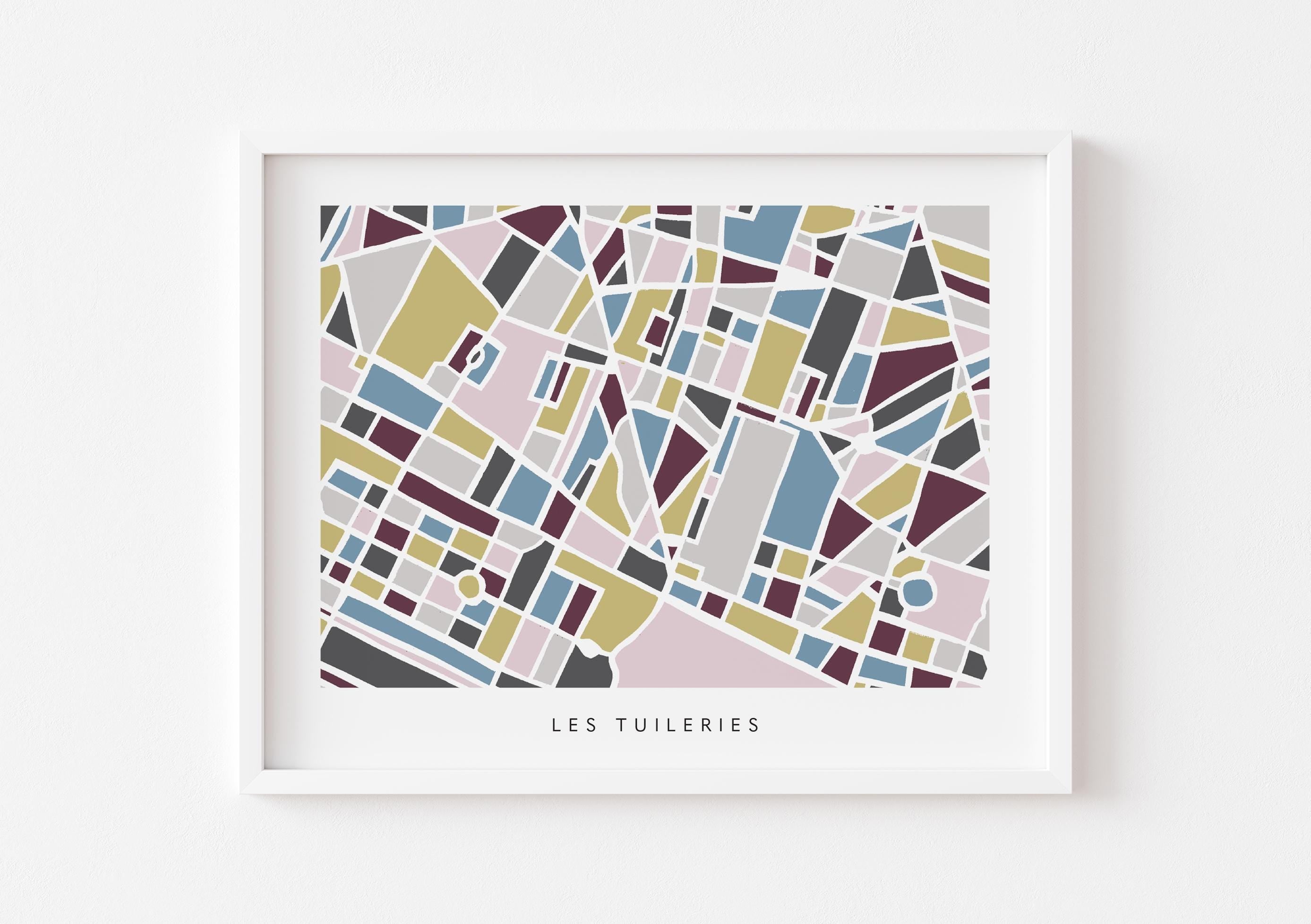 Paris Map Art Print | Tuileries and Louvre Minimalist Design