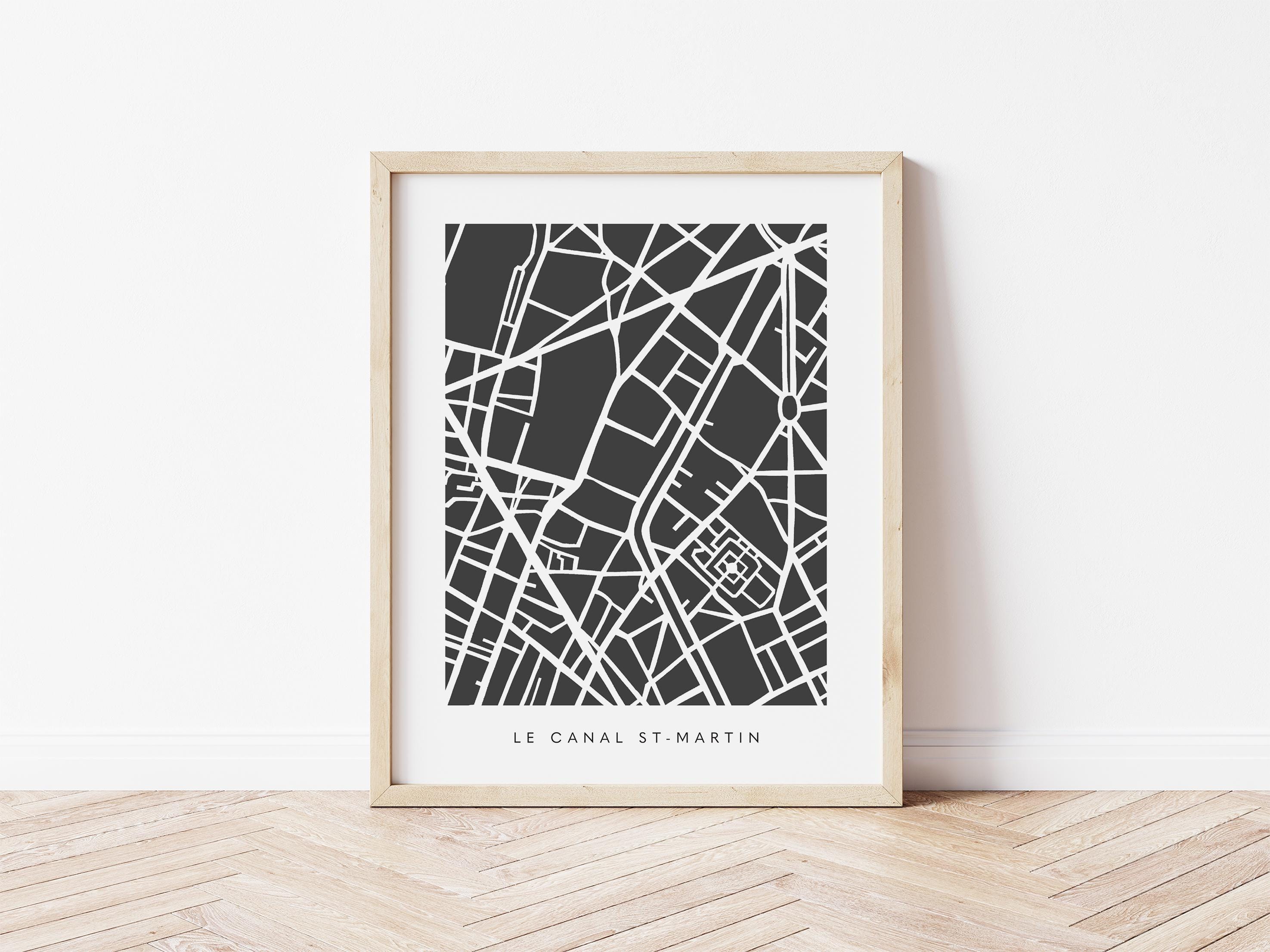 Canal Saint-Martin Map Print – Paris 10ème Wall Art – Minimalist Colorful Map